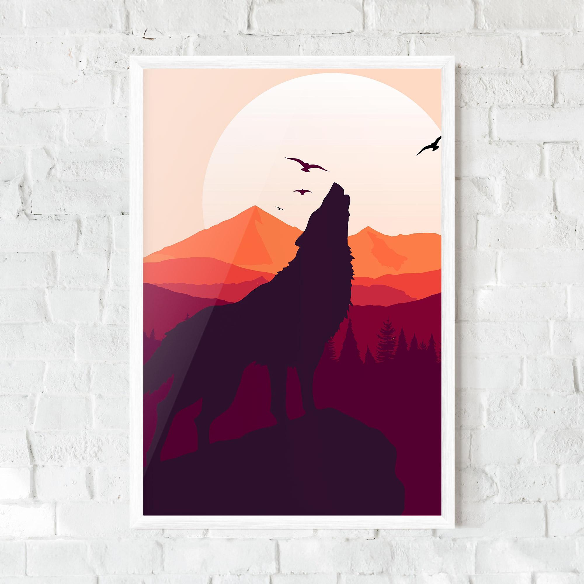Рамкиран постер Wolf Pink Moon mockup 0