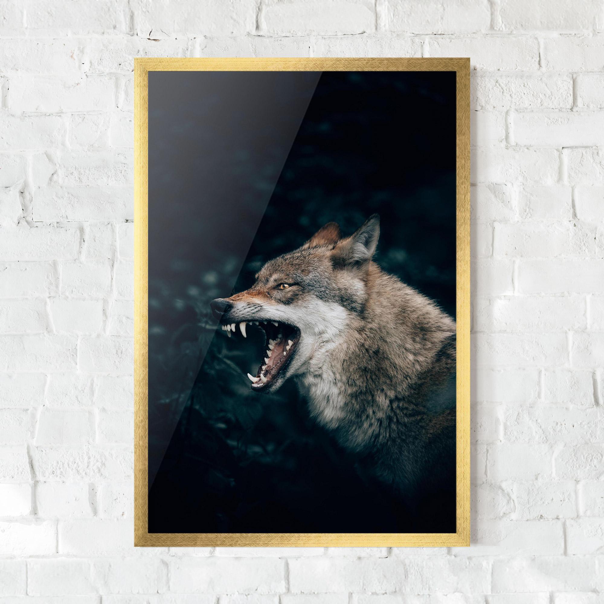 Рамкиран постер Angry Wolf In The Forest mockup 0