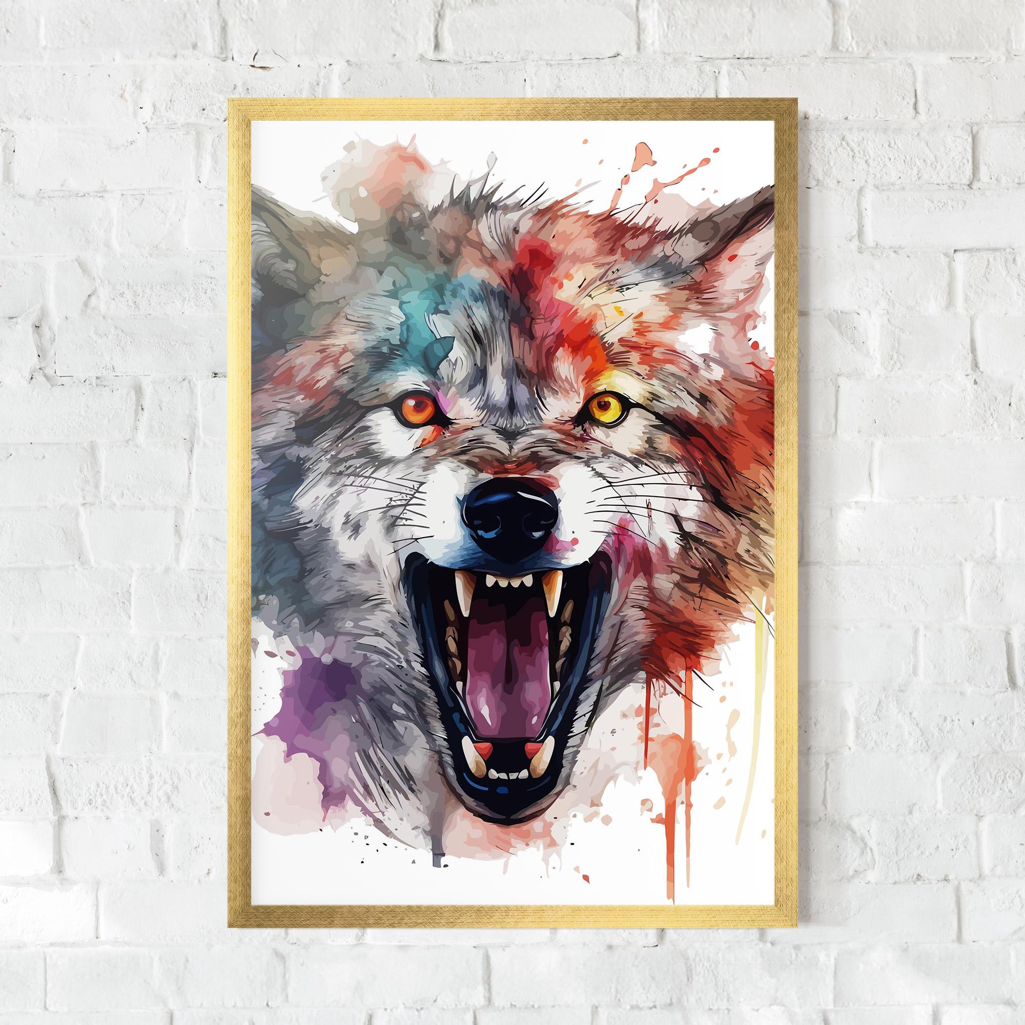 Рамкиран постер Watercolor Angry Wolf mockup 0
