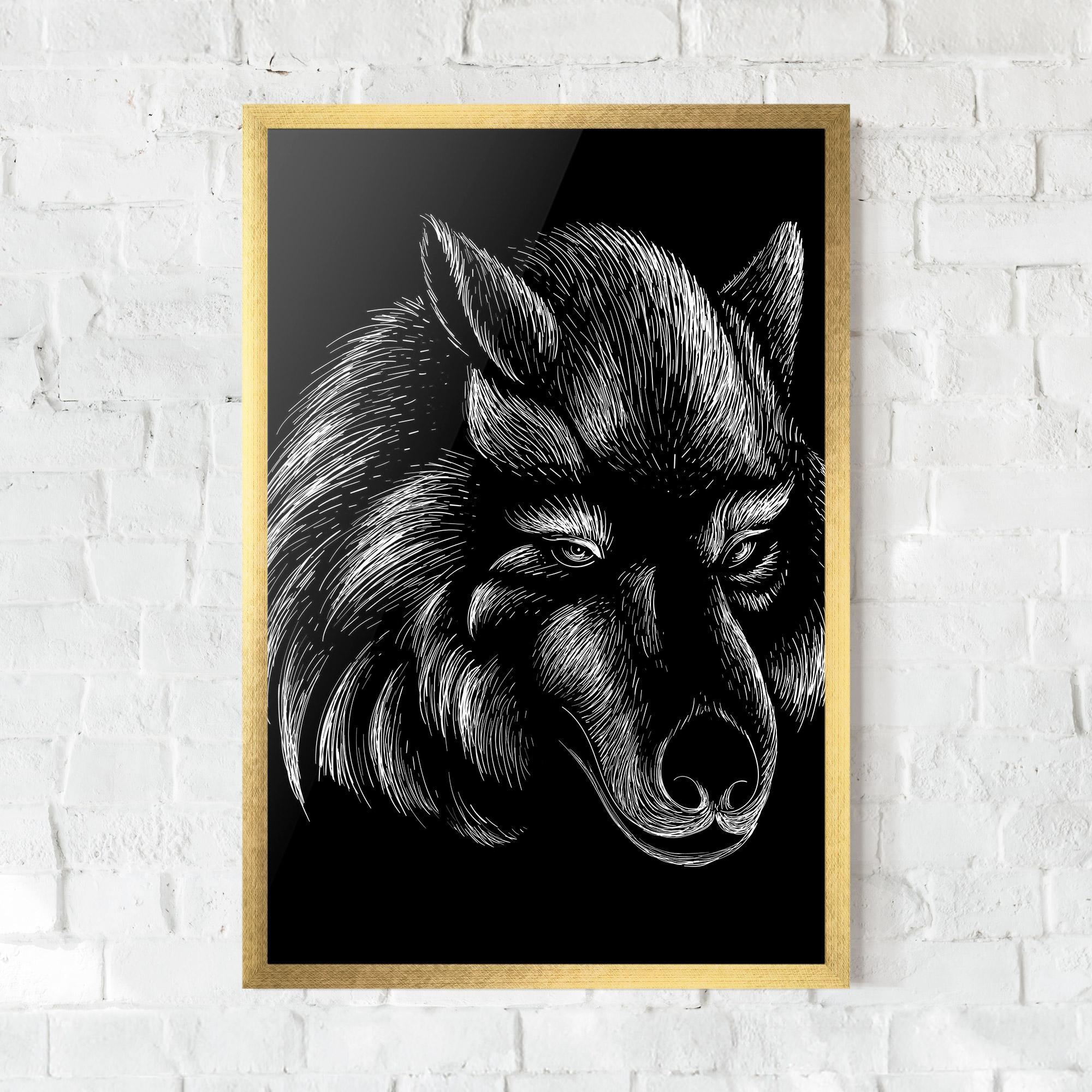 Рамкиран постер White Line Wolf mockup 0