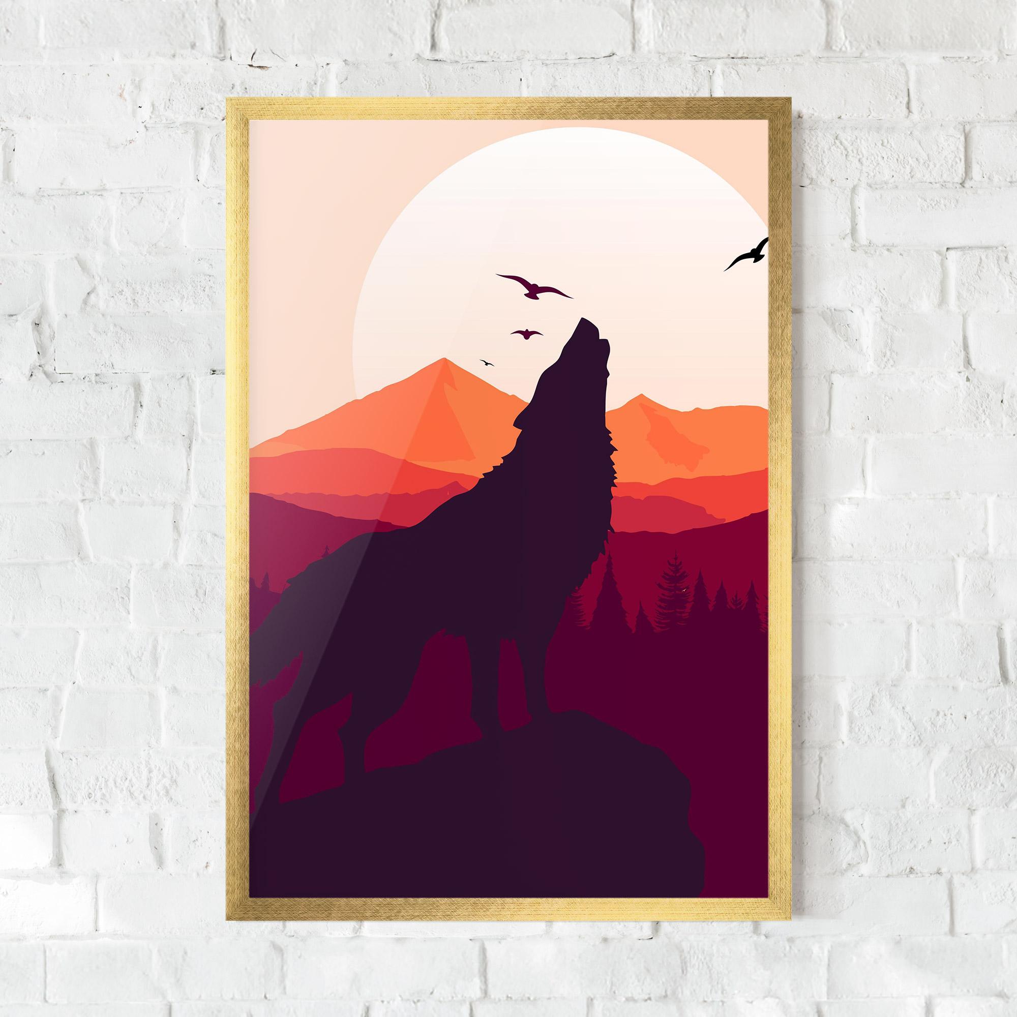 Рамкиран постер Wolf Pink Moon mockup 0