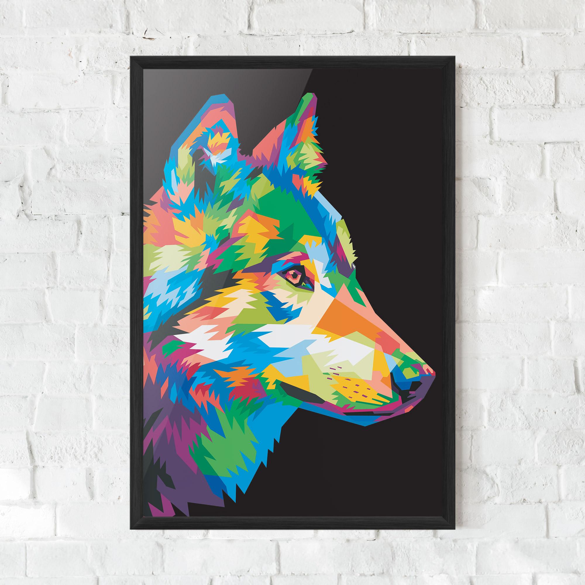 Рамкиран постер Colorful Wolf mockup 0