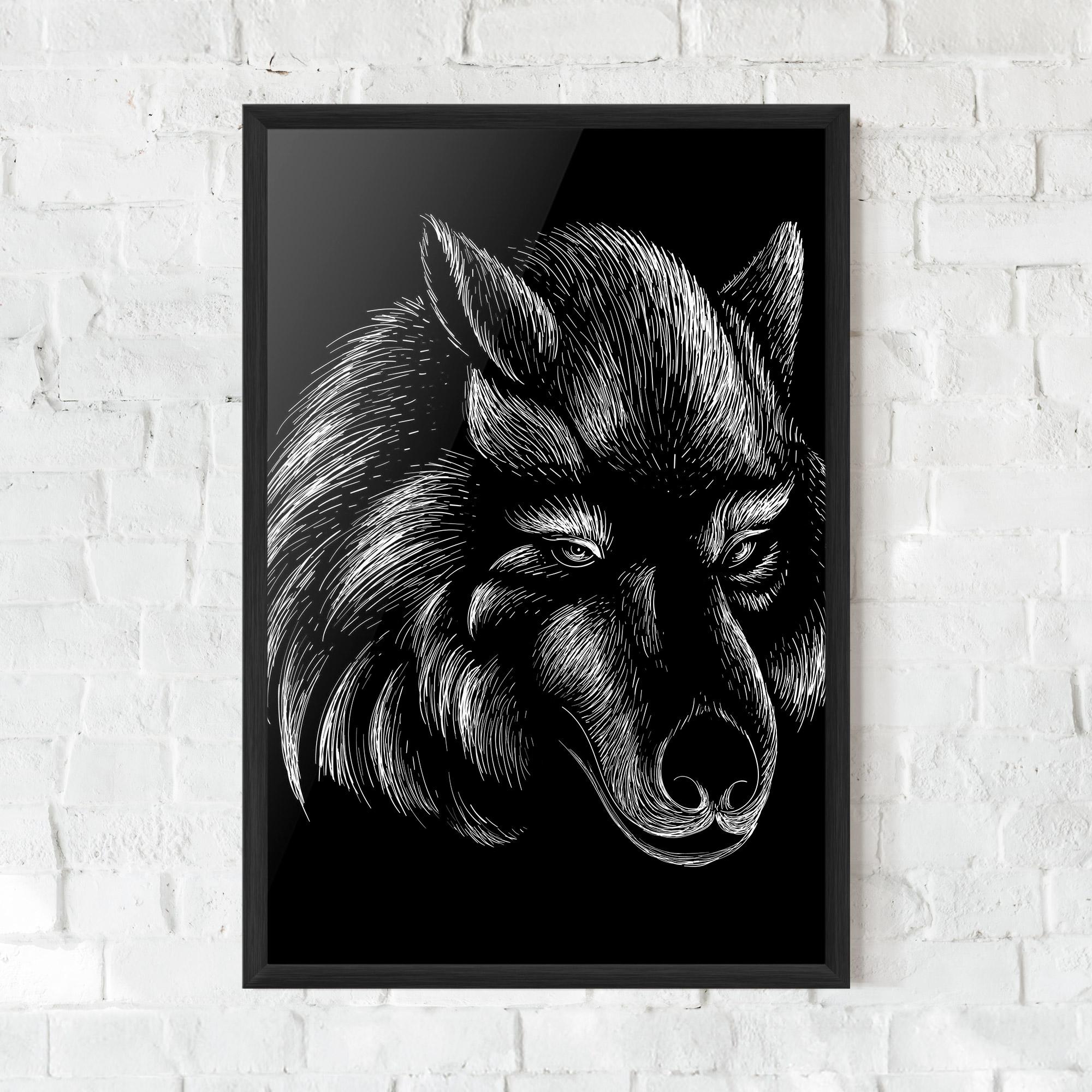 Рамкиран постер White Line Wolf mockup 0