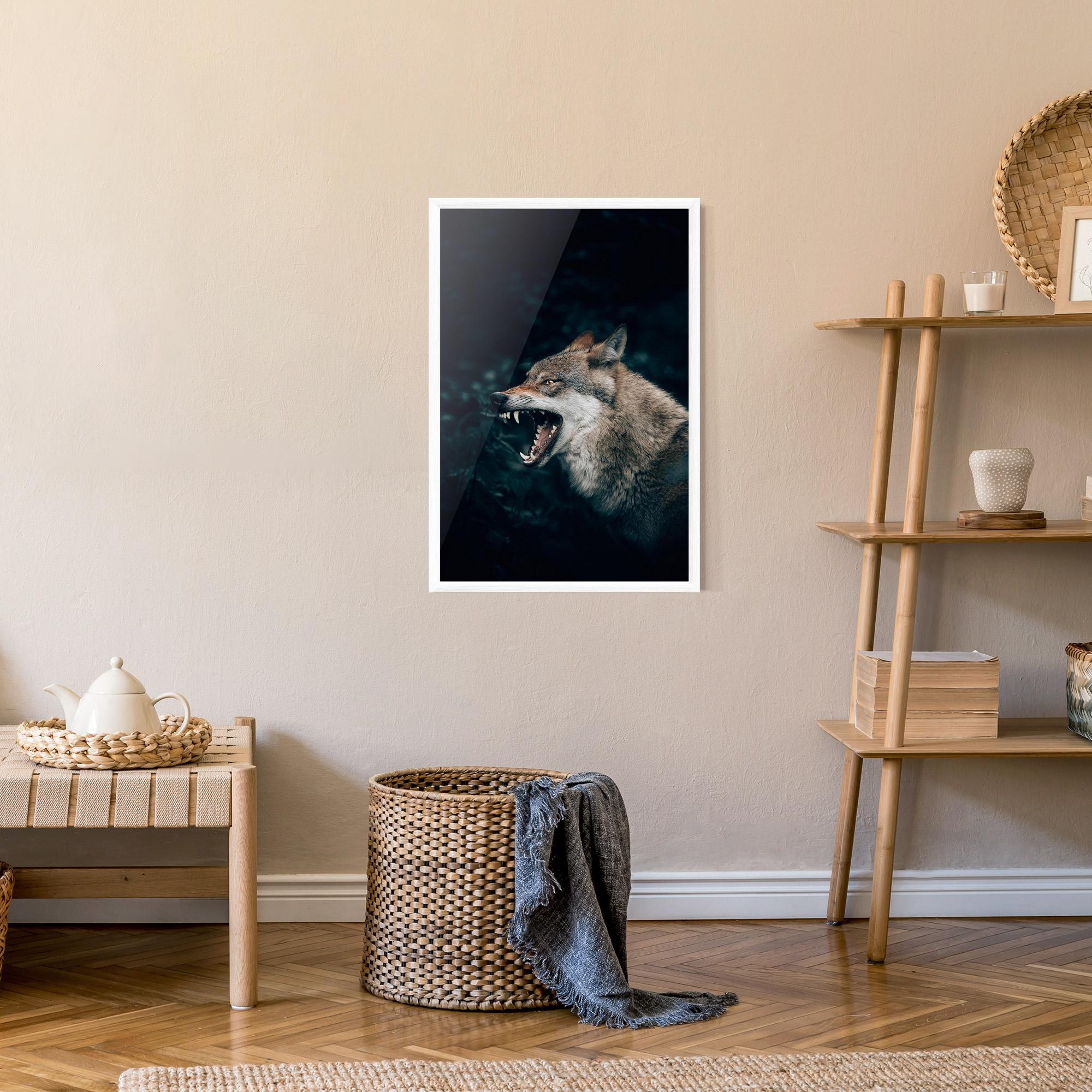 Рамкиран постер Angry Wolf In The Forest mockup 9