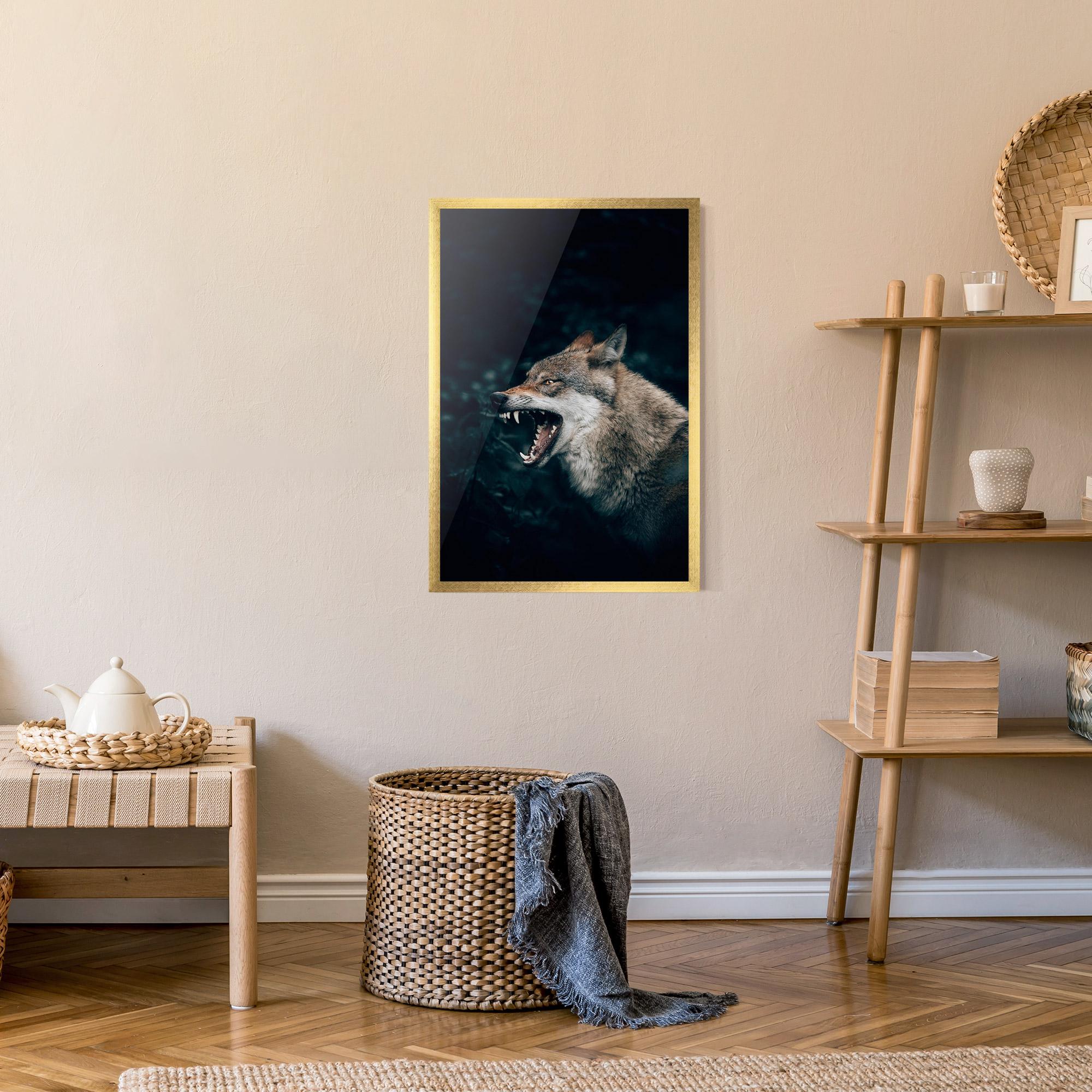 Рамкиран постер Angry Wolf In The Forest mockup 9