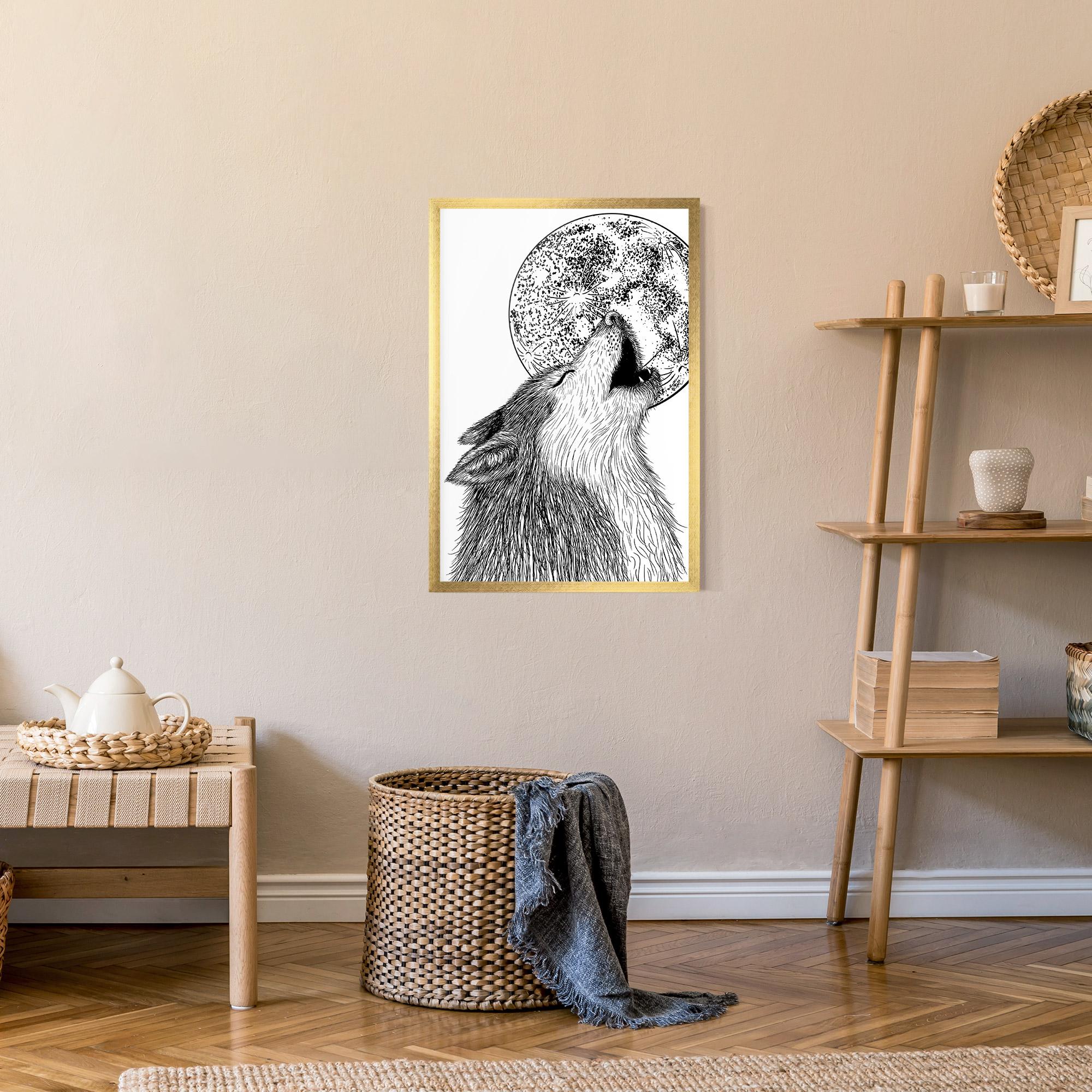 Рамкиран постер Pretty Moon Wolf mockup 9