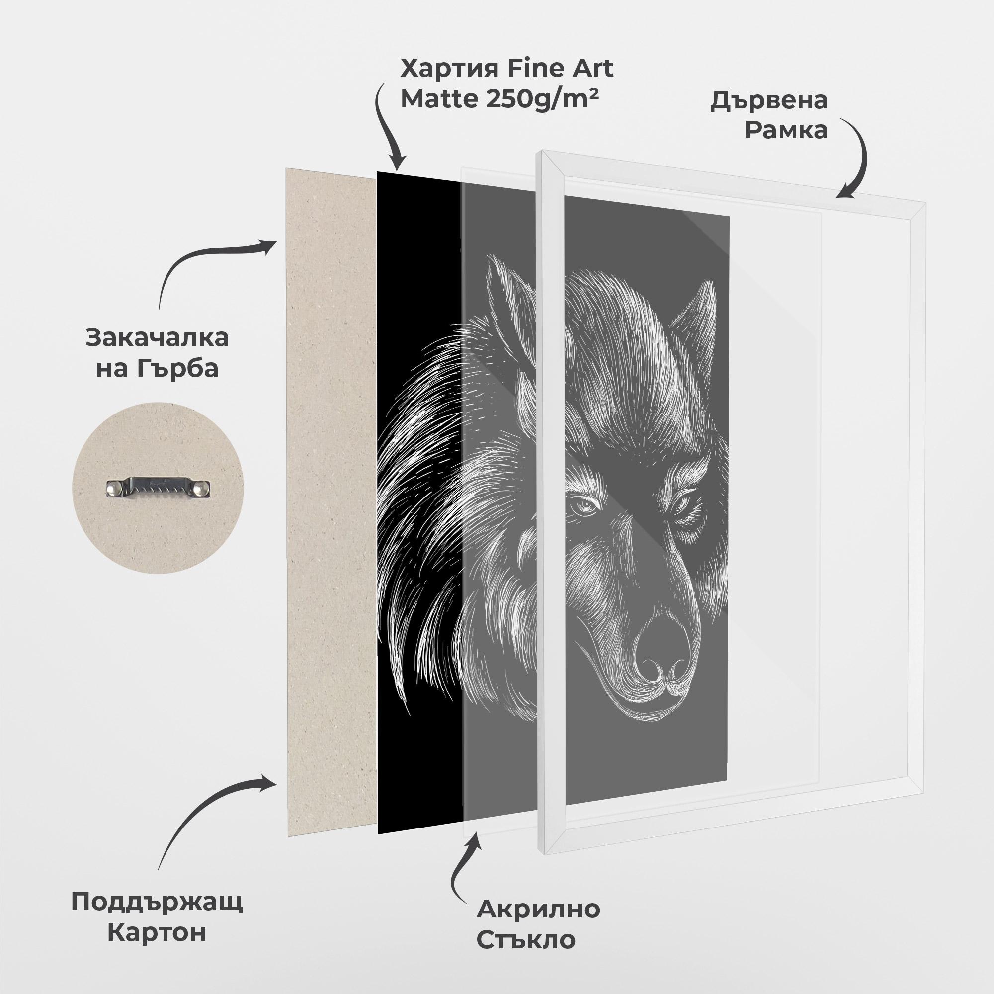 Рамкиран постер White Line Wolf mockup 1