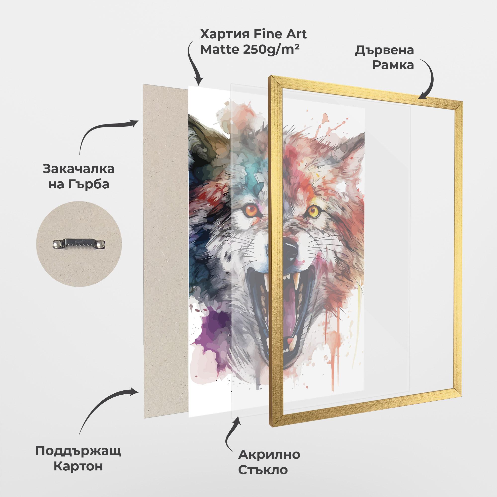 Рамкиран постер Watercolor Angry Wolf mockup 1