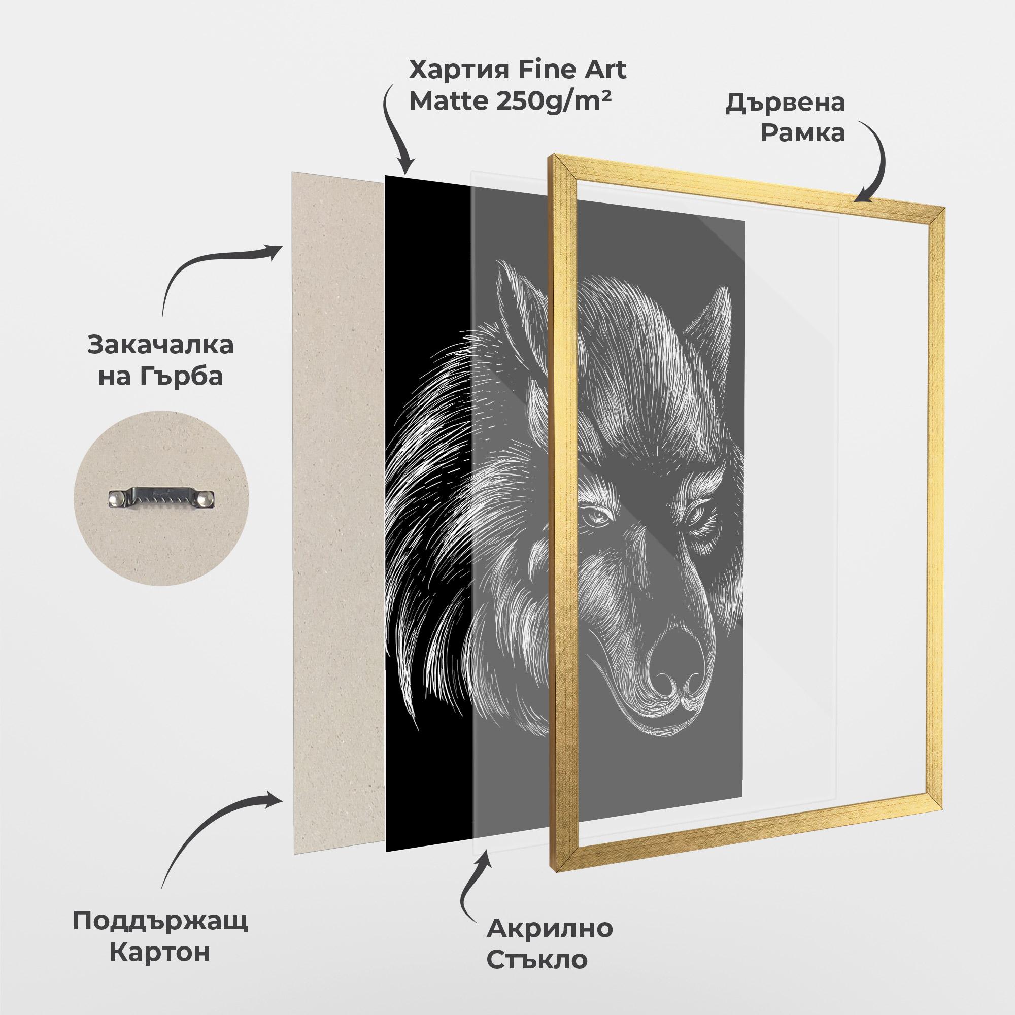 Рамкиран постер White Line Wolf mockup 1