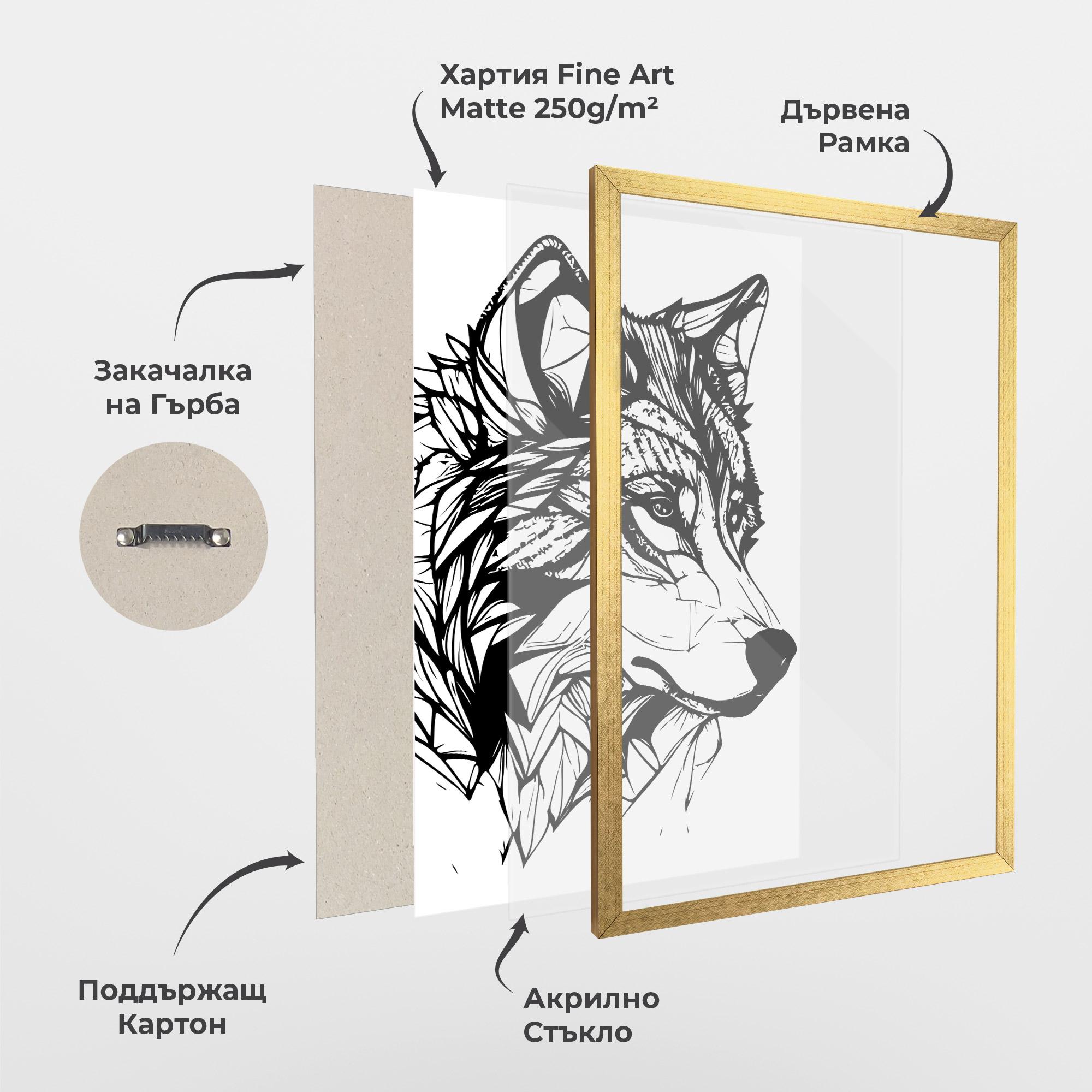 Рамкиран постер Wolf Head Line mockup 1