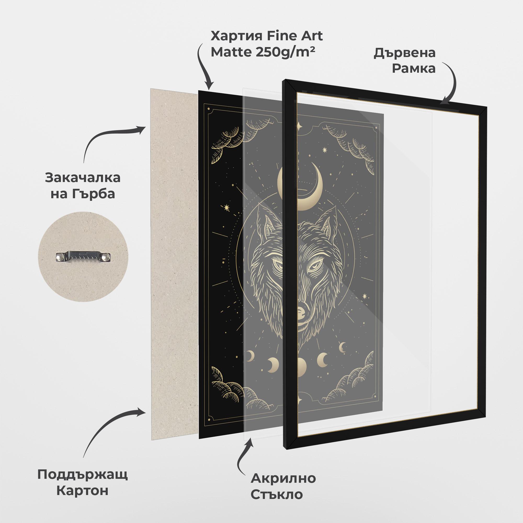 Рамкиран постер Gold Line Wolf mockup 1