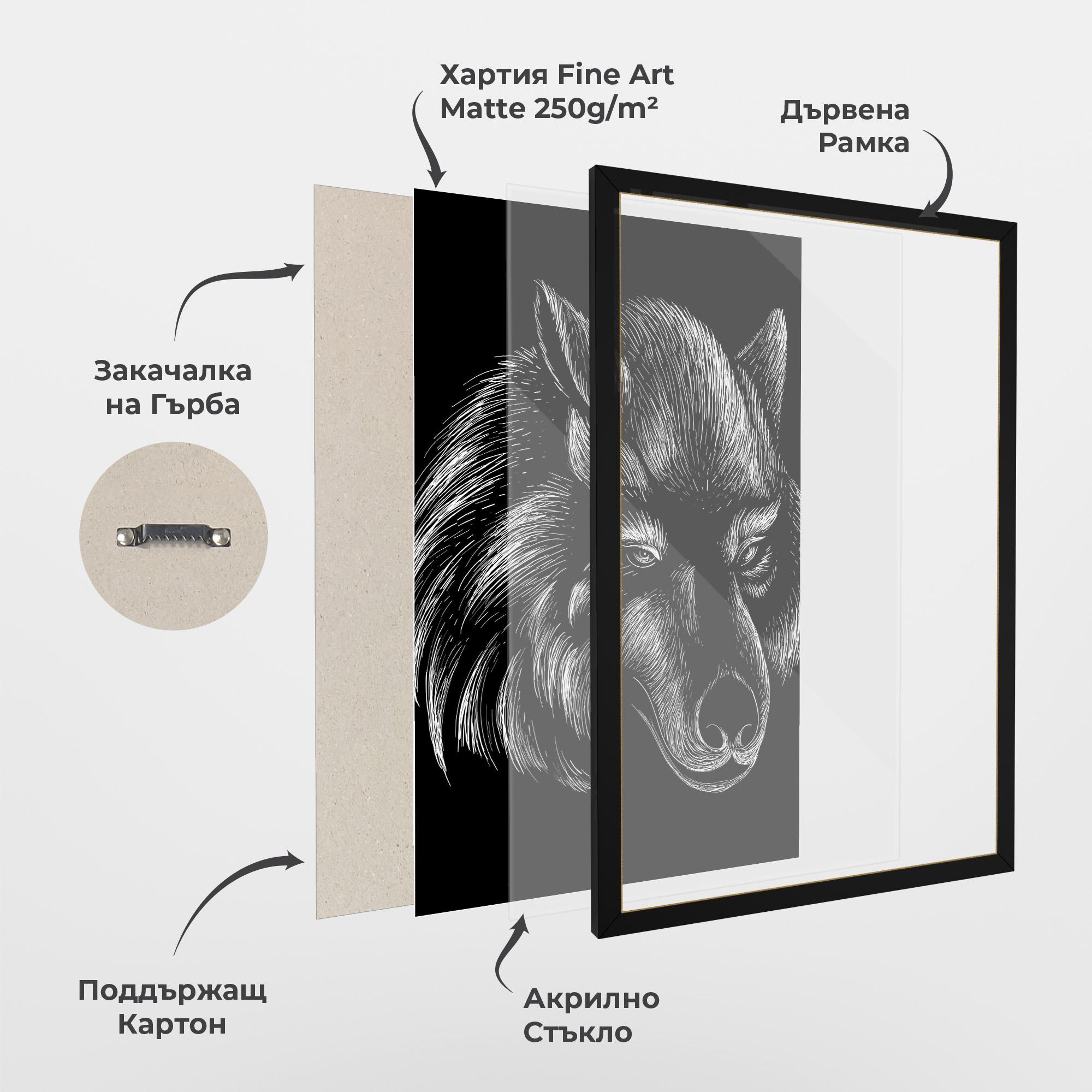 Рамкиран постер White Line Wolf mockup 1