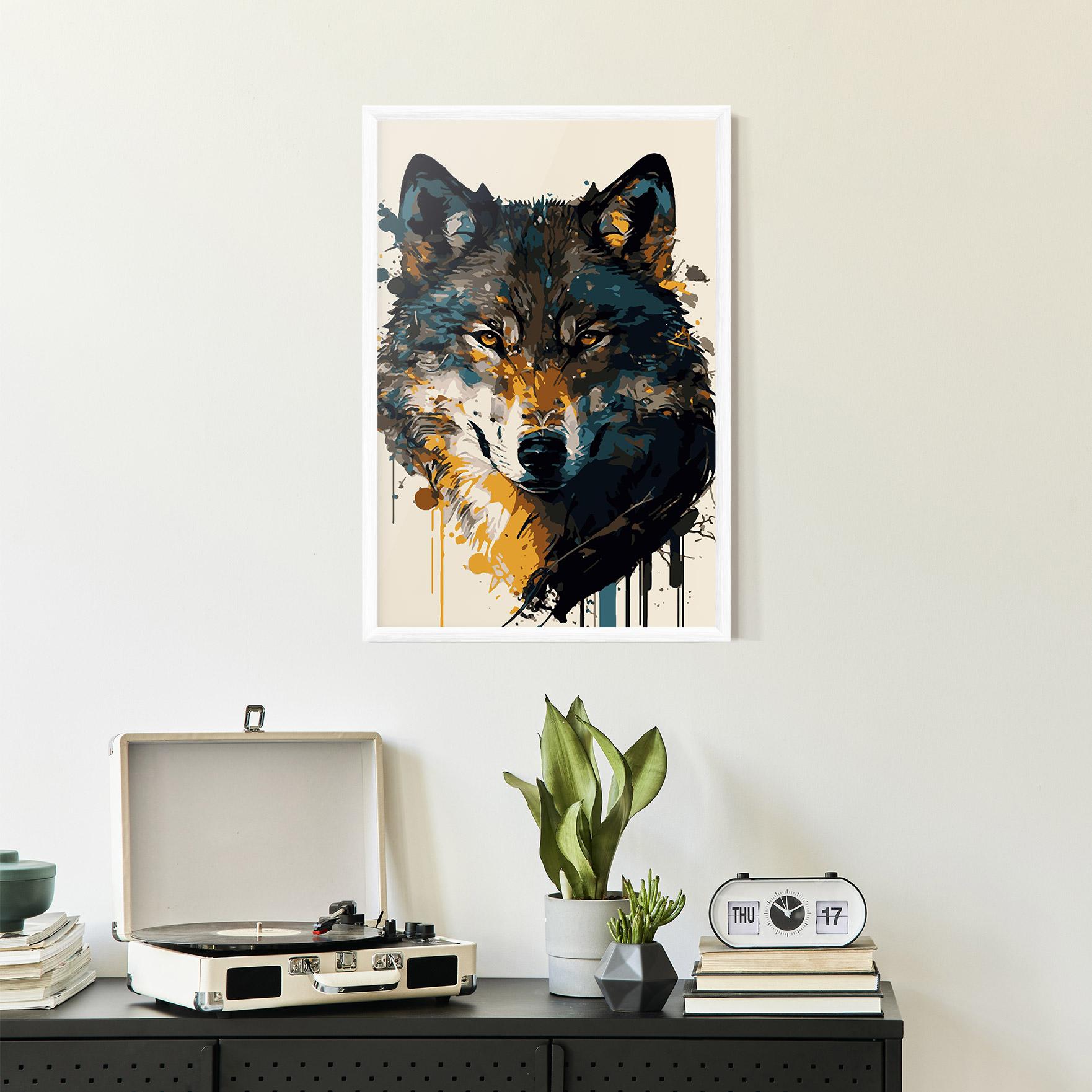 Рамкиран постер Wolf Head Art mockup 2