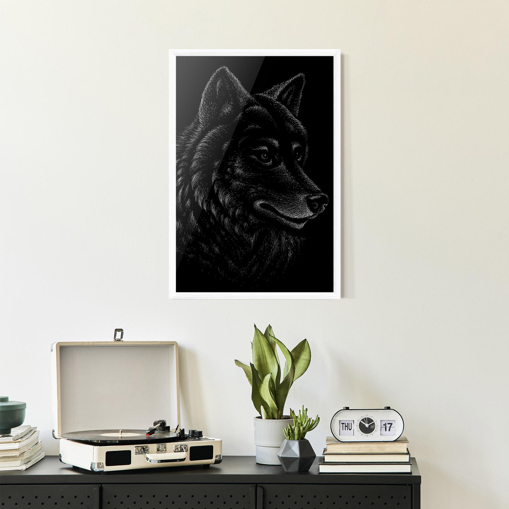 Рамкиран постер Wolf Shillouette Head mockup 2