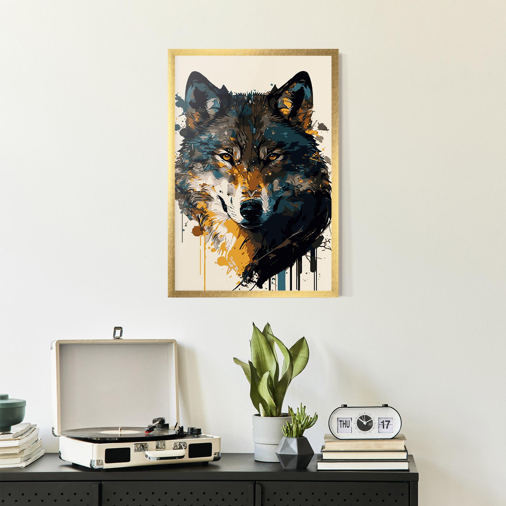 Рамкиран постер Wolf Head Art mockup 2