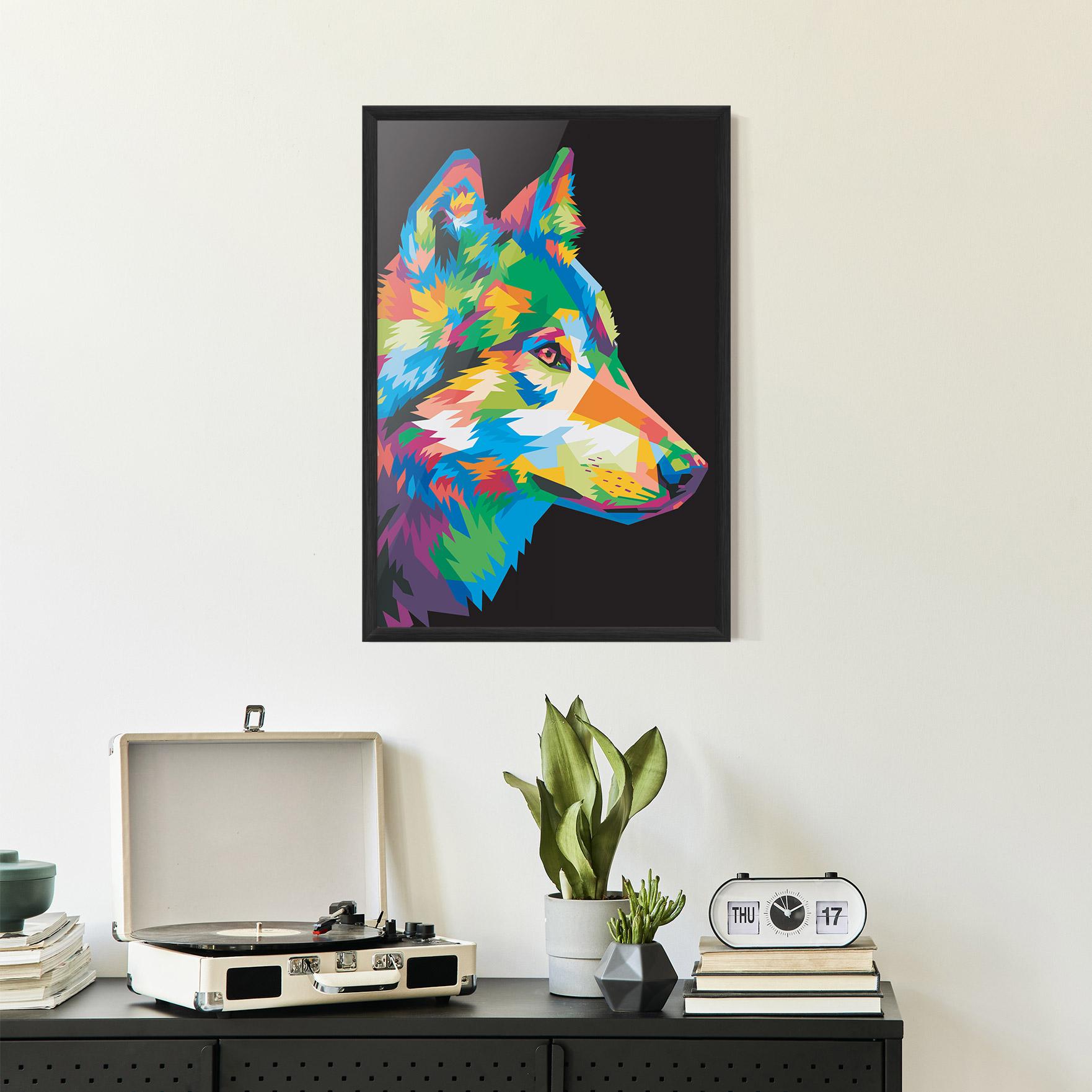 Рамкиран постер Colorful Wolf mockup 2