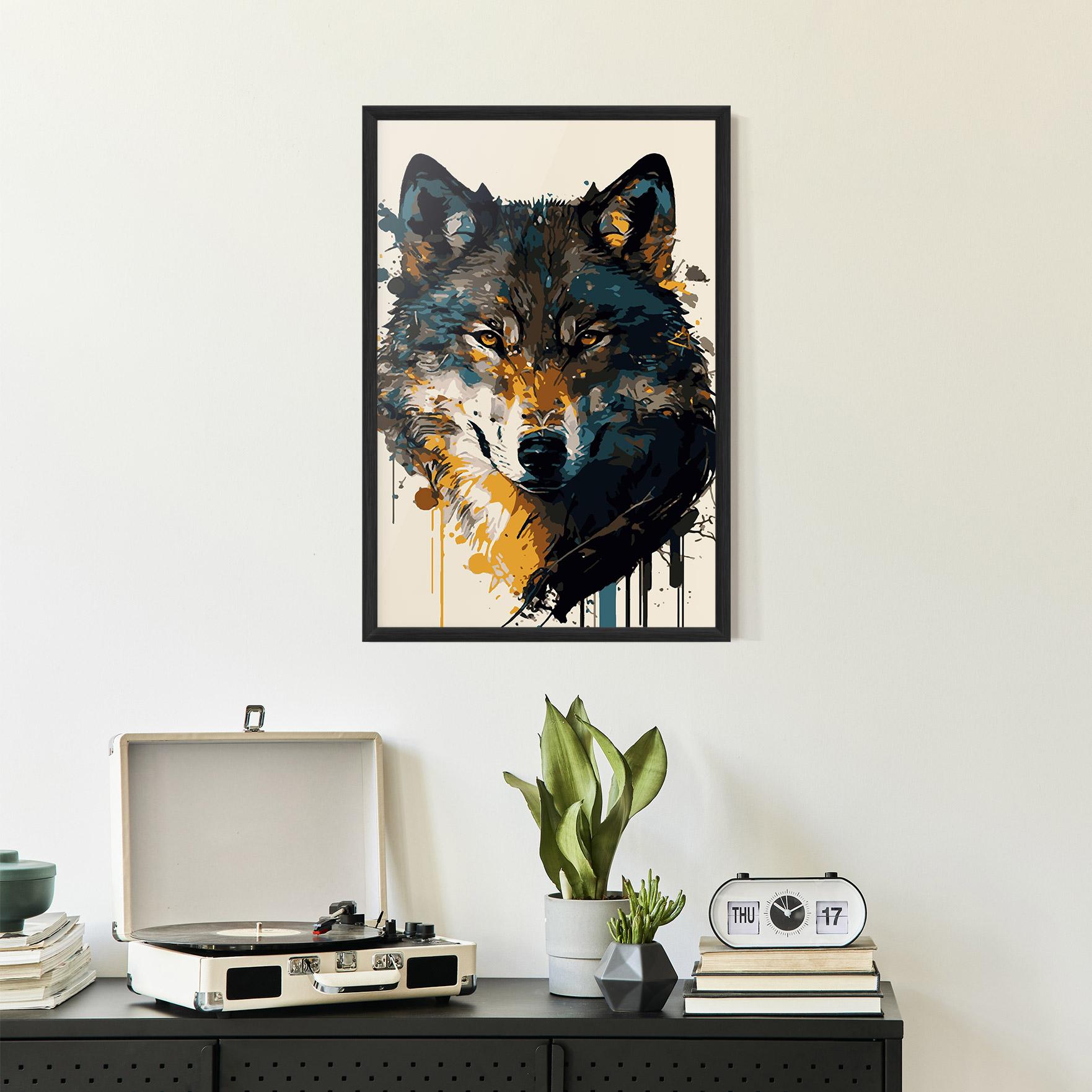 Рамкиран постер Wolf Head Art mockup 2