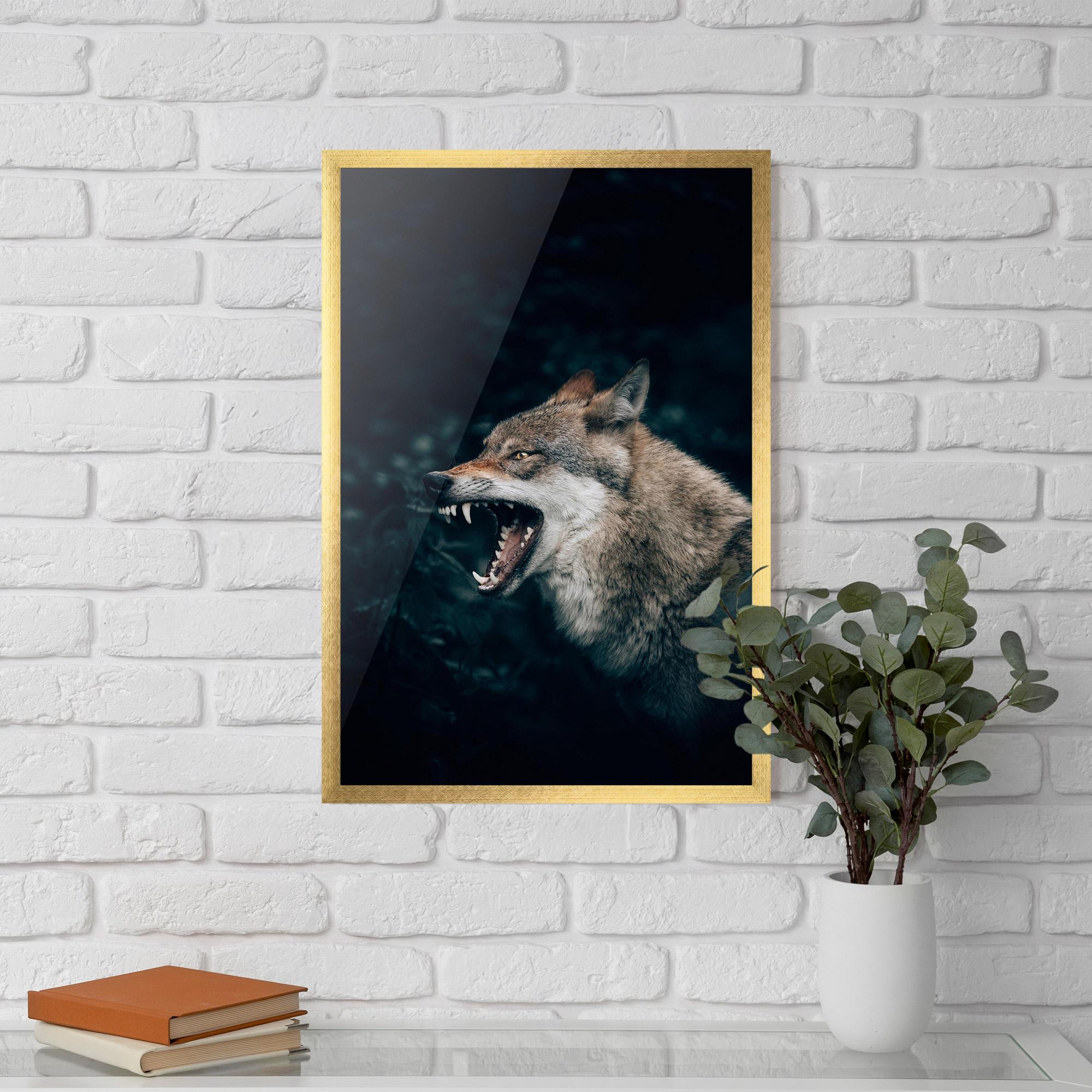 Рамкиран постер Angry Wolf In The Forest mockup 5