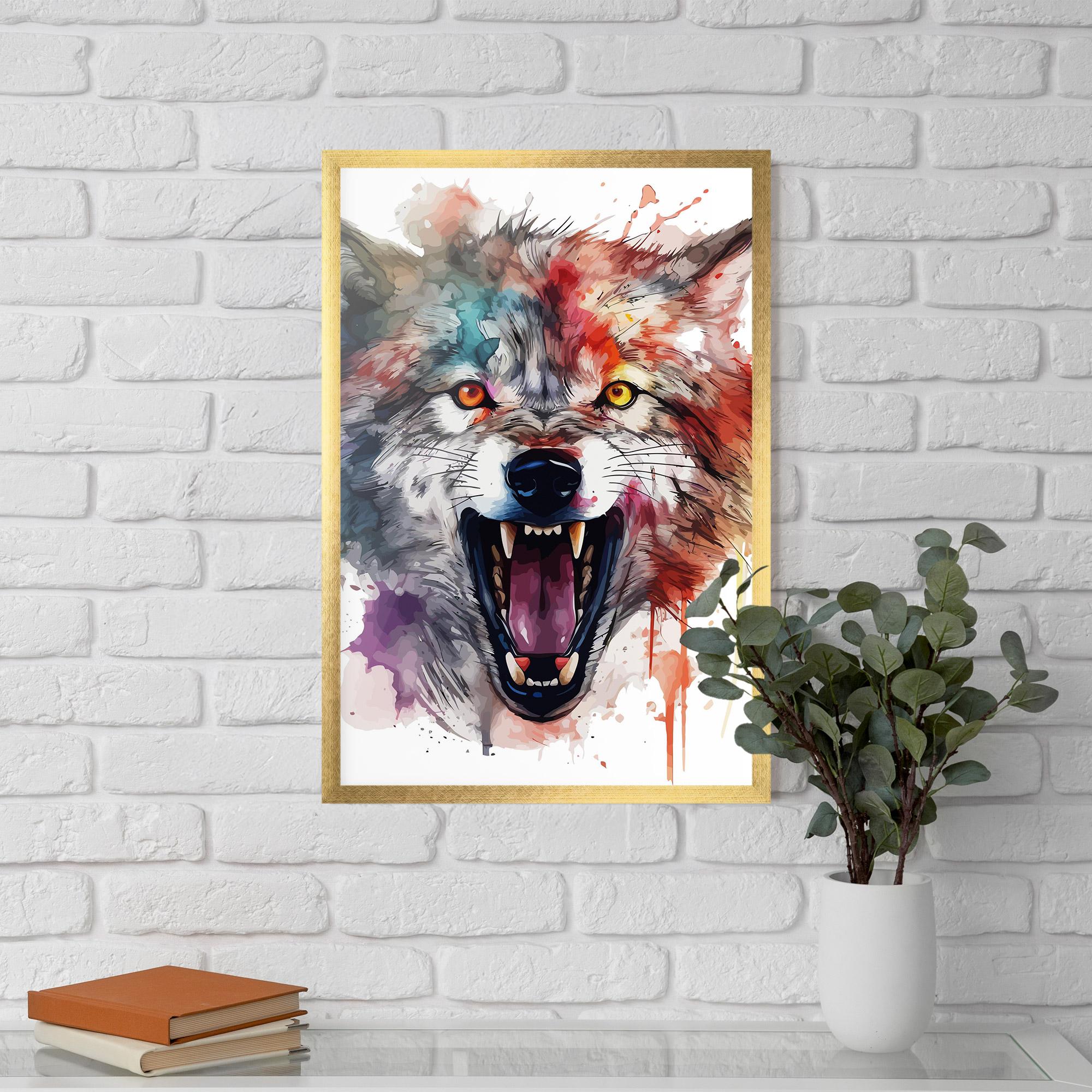 Рамкиран постер Watercolor Angry Wolf mockup 5