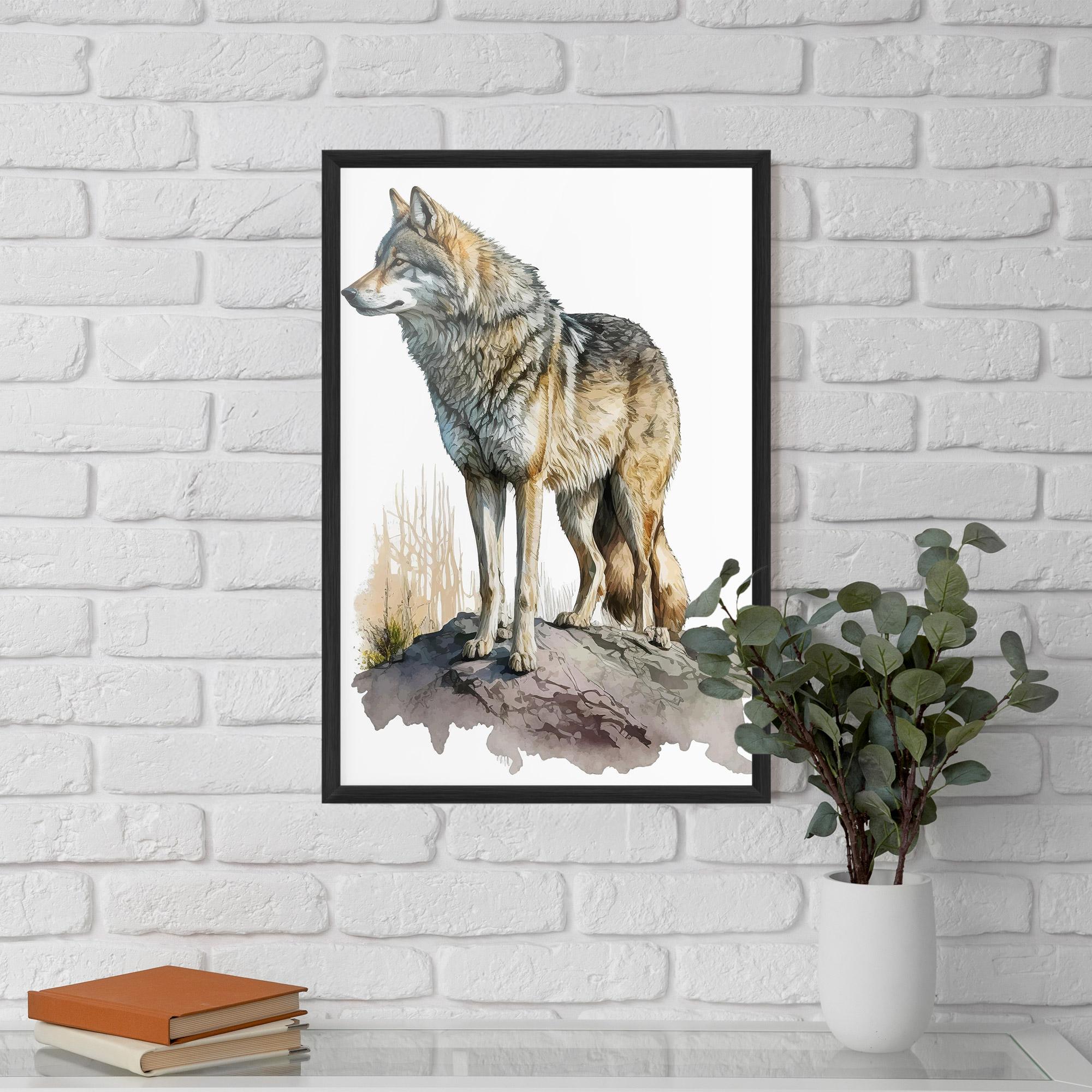 Рамкиран постер Wolf On Rock mockup 5
