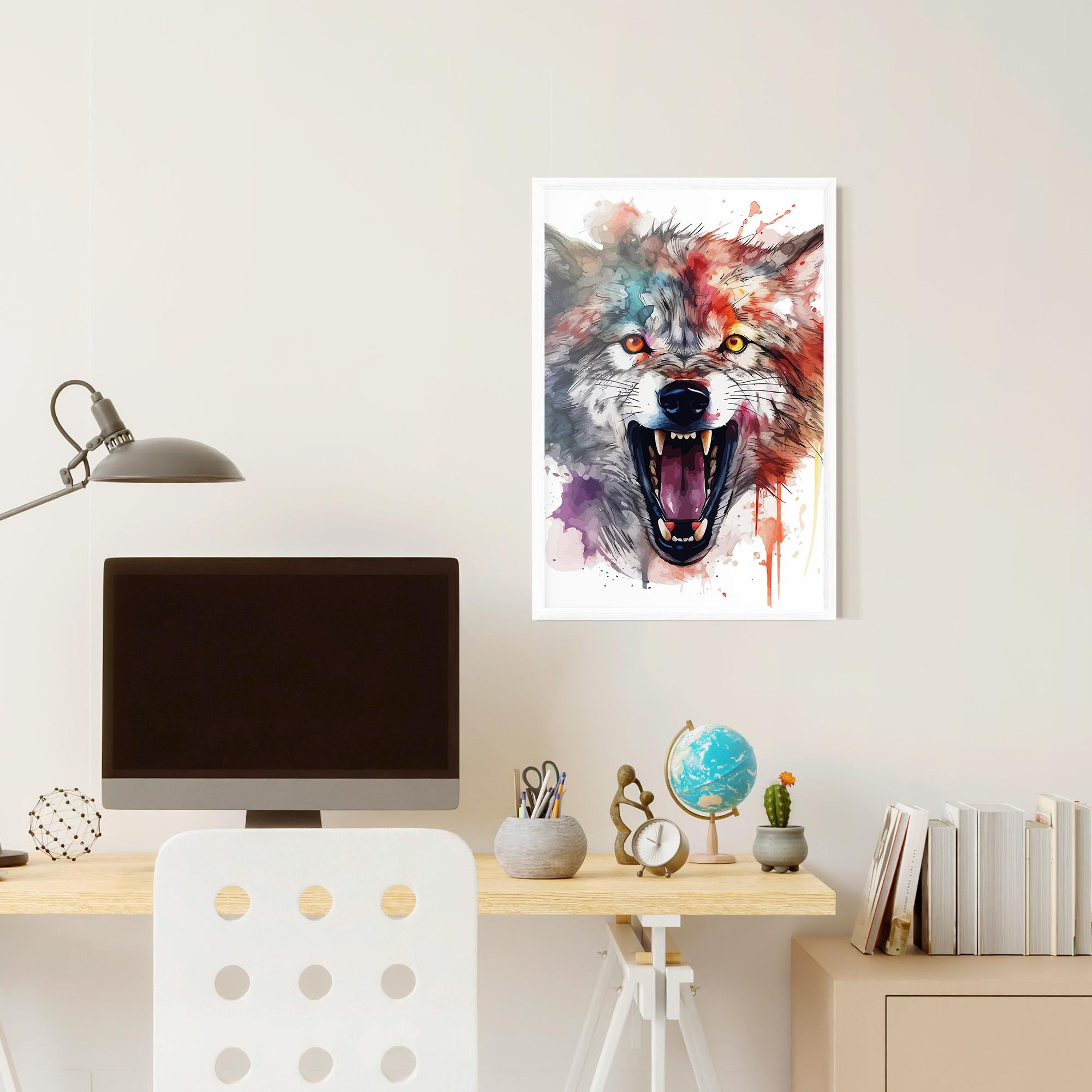 Рамкиран постер Watercolor Angry Wolf mockup 6