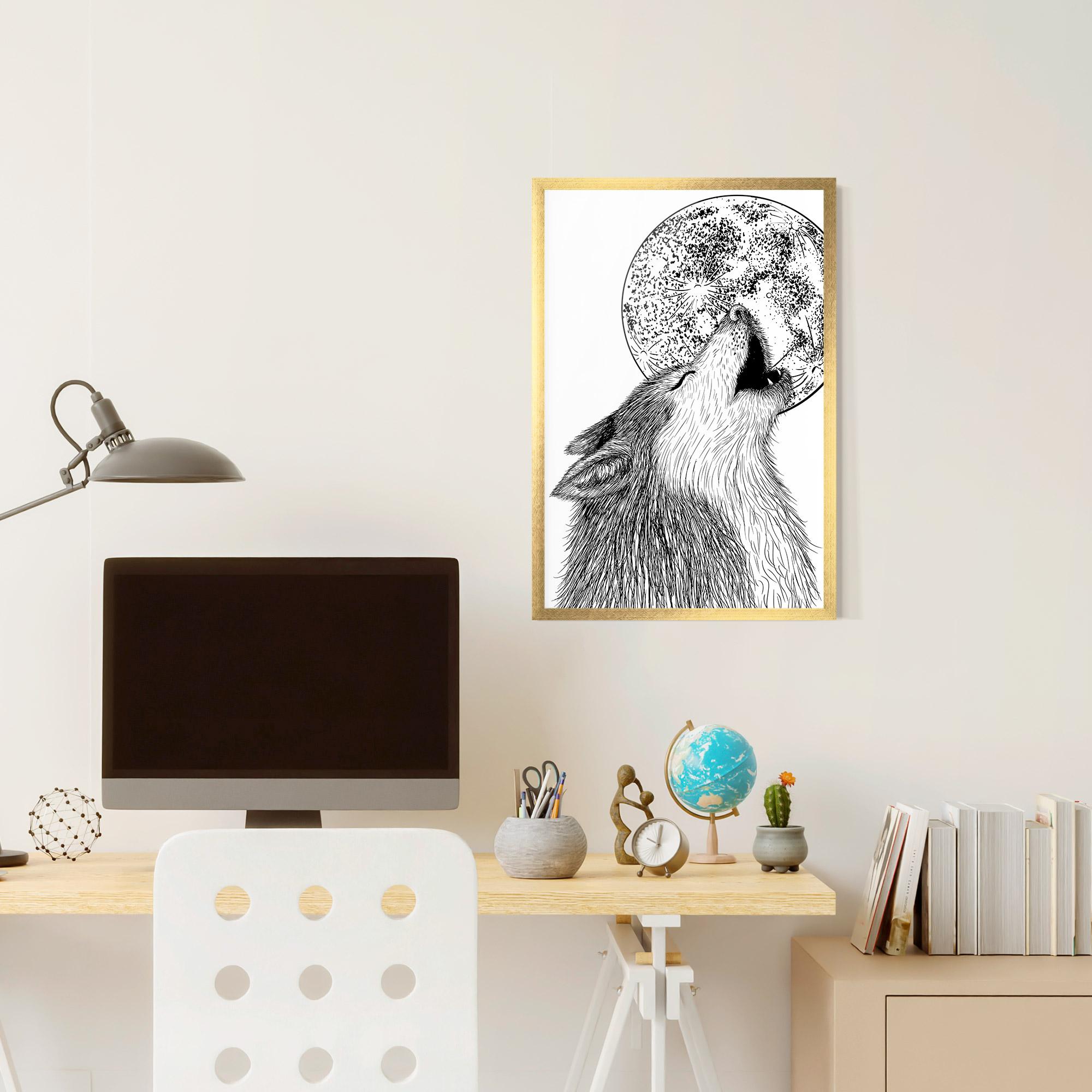 Рамкиран постер Pretty Moon Wolf mockup 6
