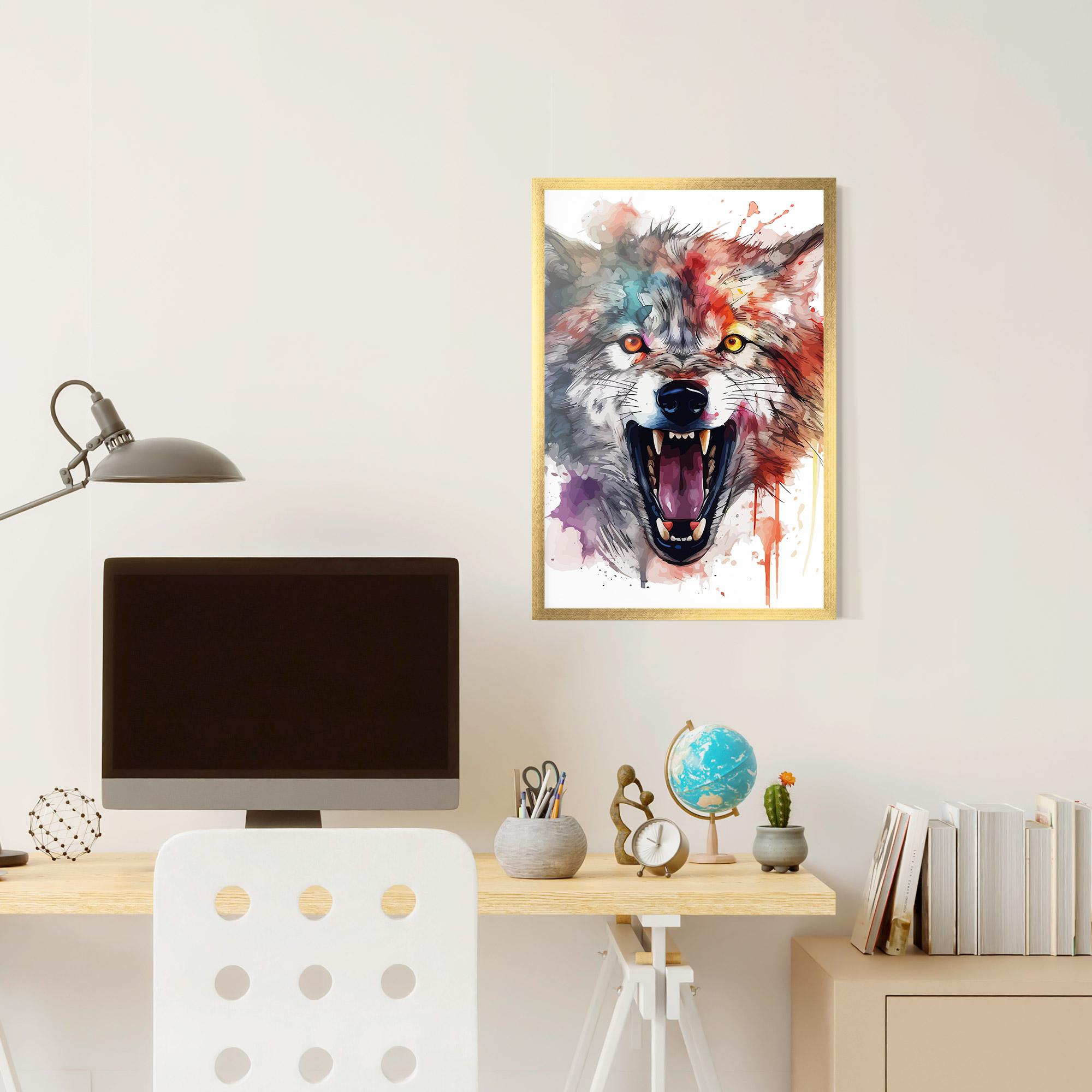 Рамкиран постер Watercolor Angry Wolf mockup 6