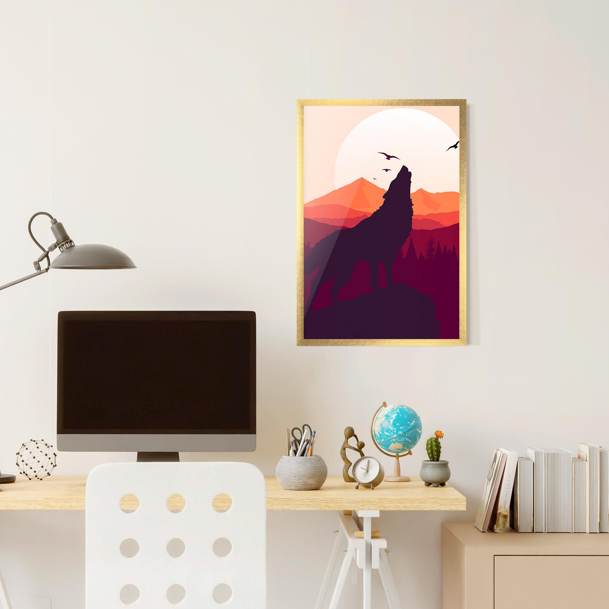 Рамкиран постер Wolf Pink Moon mockup 6