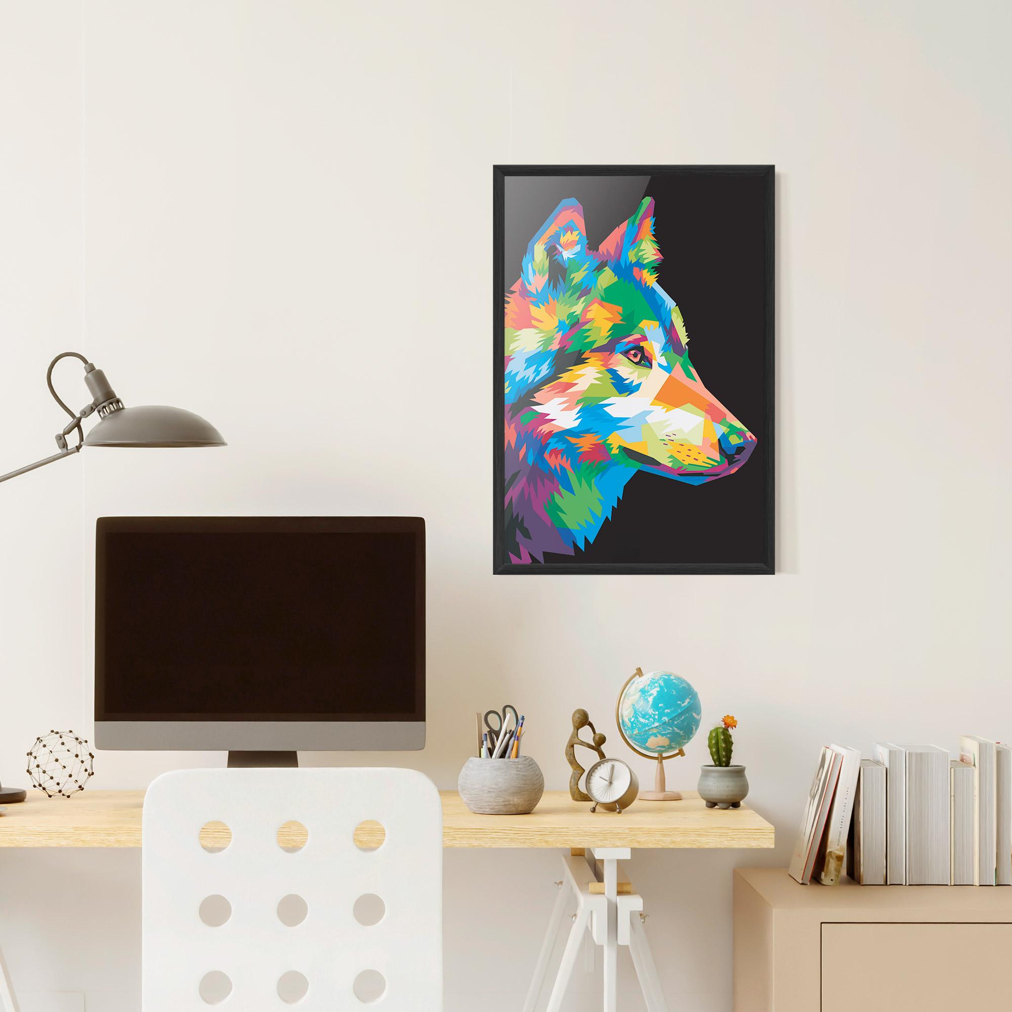 Рамкиран постер Colorful Wolf mockup 6