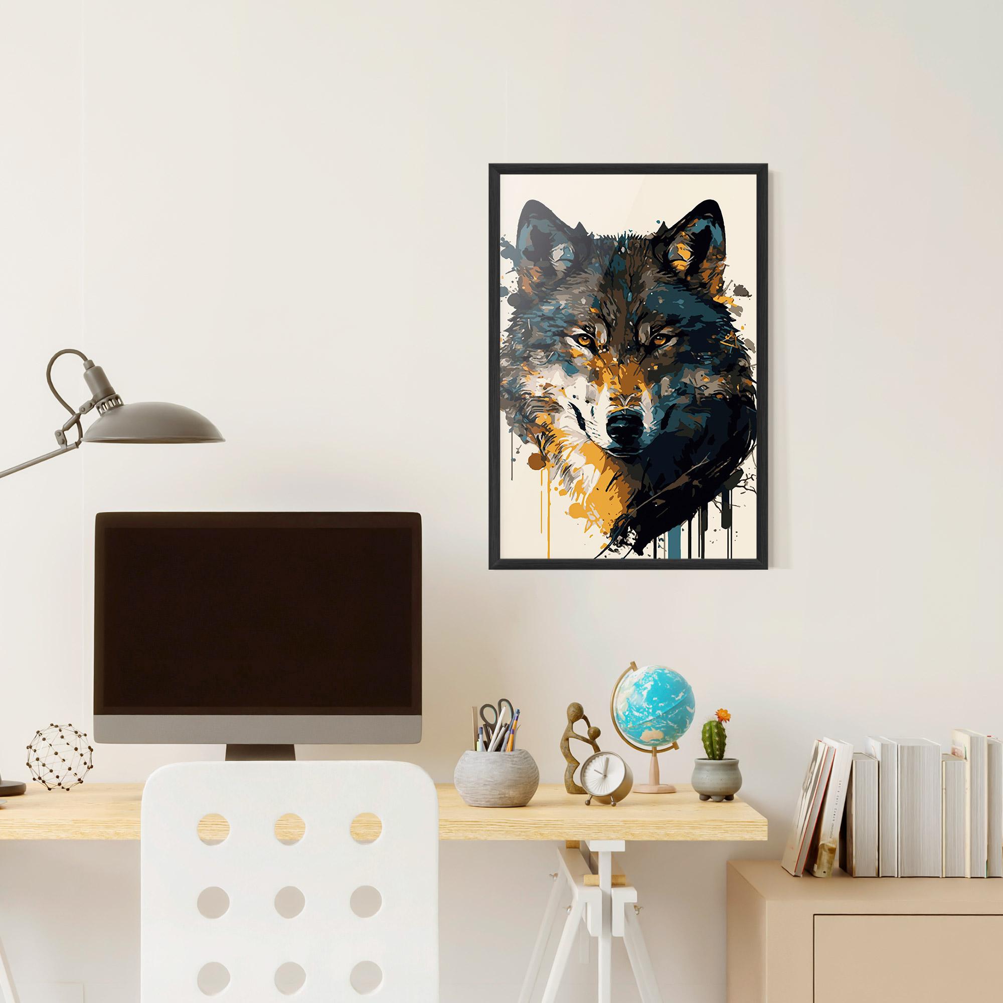 Рамкиран постер Wolf Head Art mockup 6