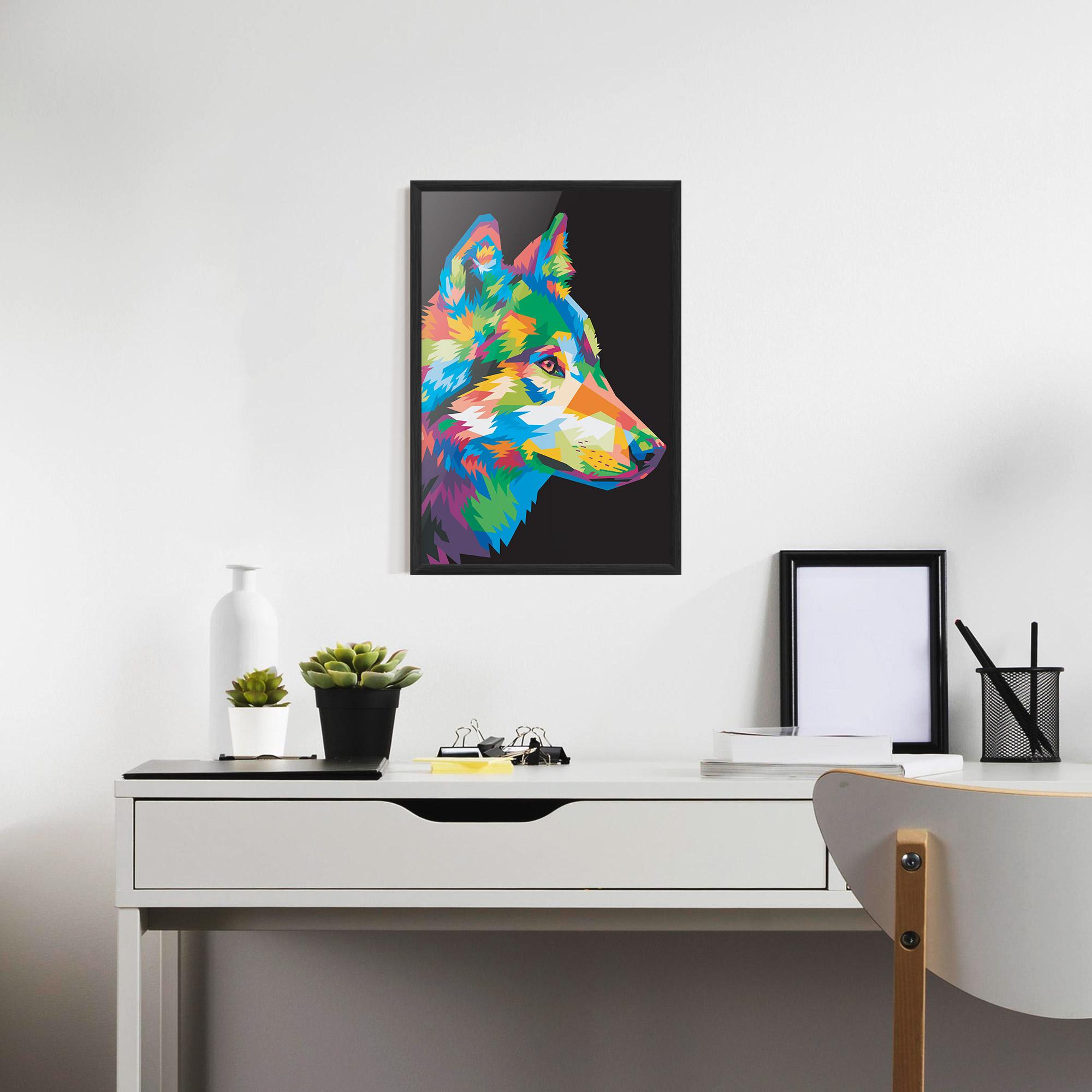 Рамкиран постер Colorful Wolf mockup 7