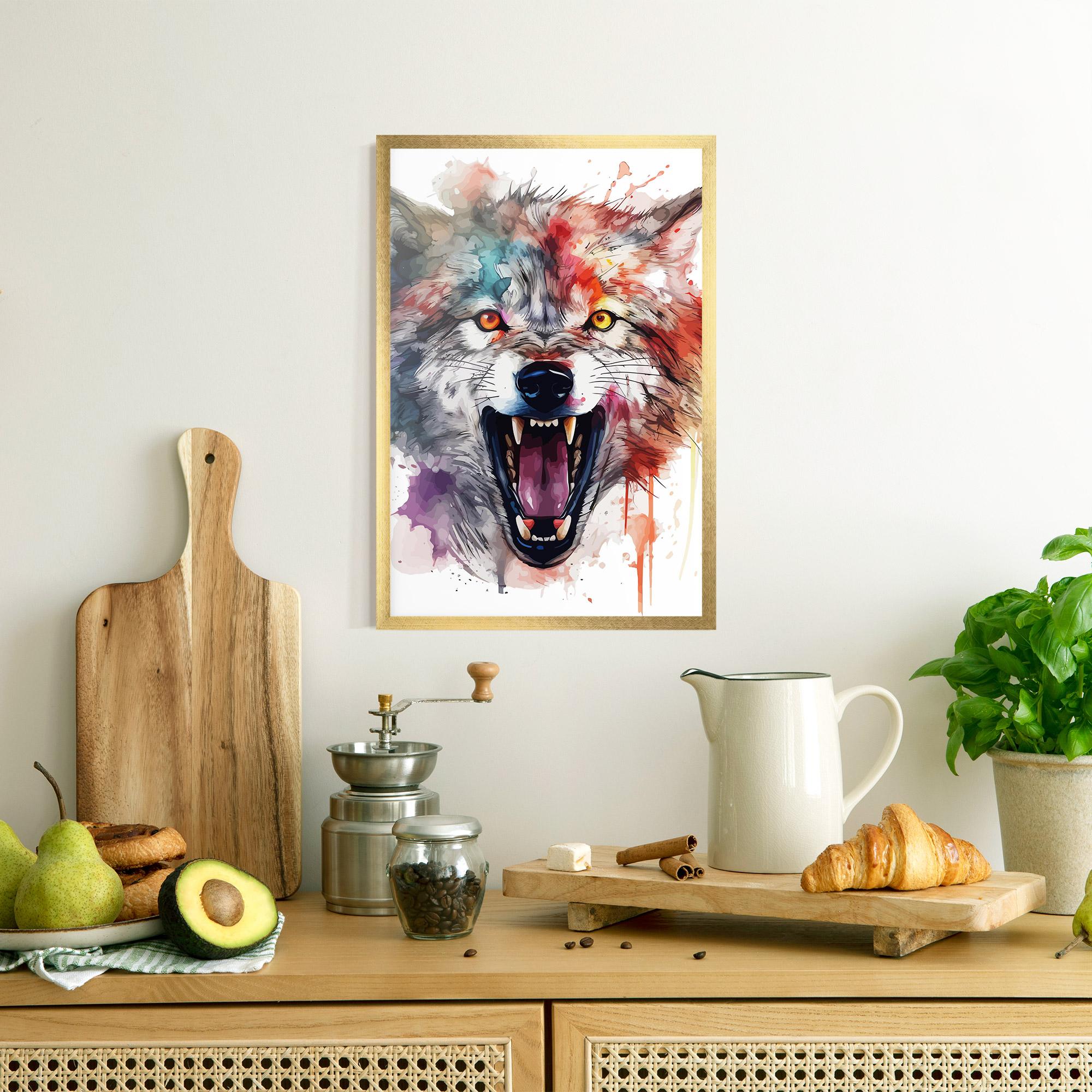 Рамкиран постер Watercolor Angry Wolf mockup 8