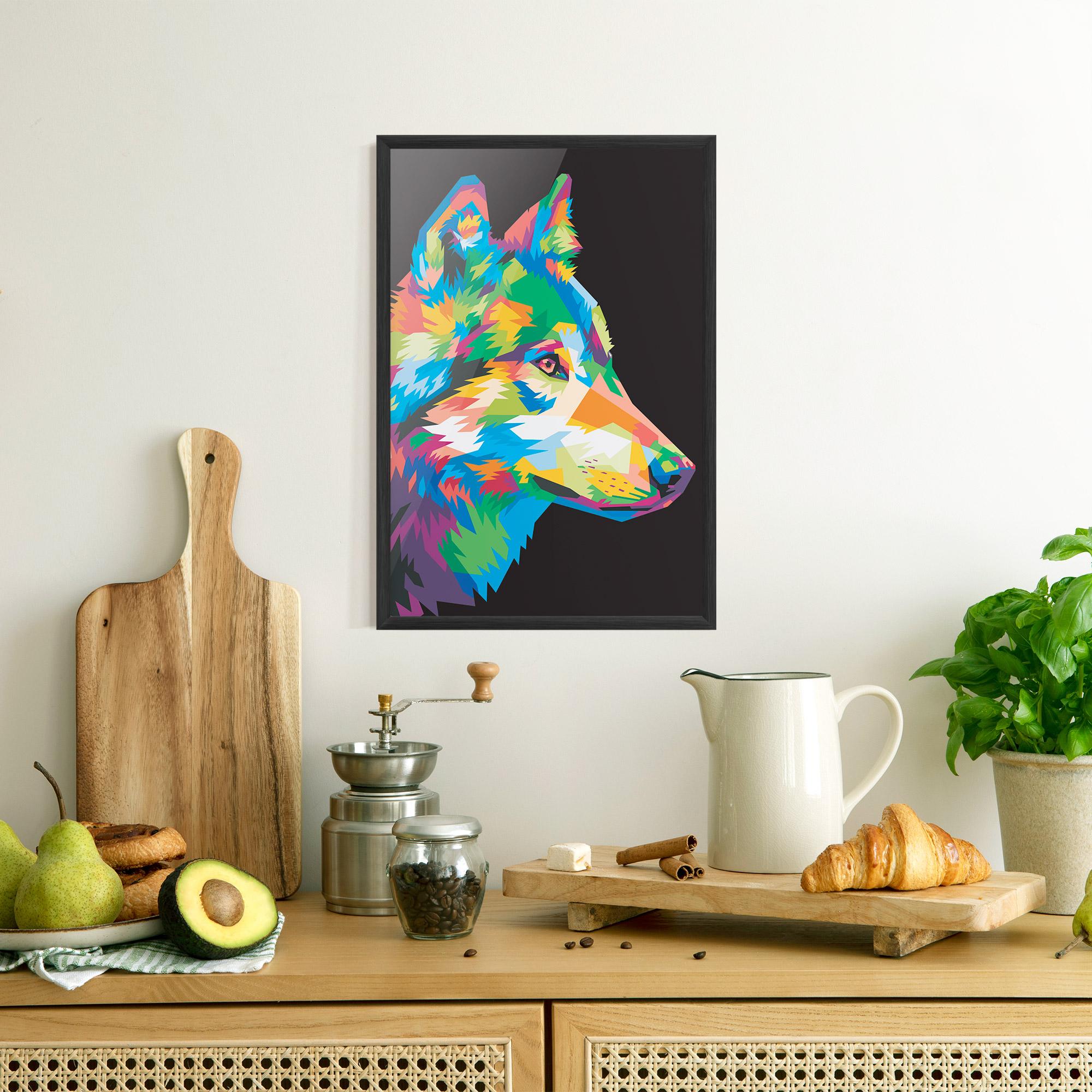 Рамкиран постер Colorful Wolf mockup 8