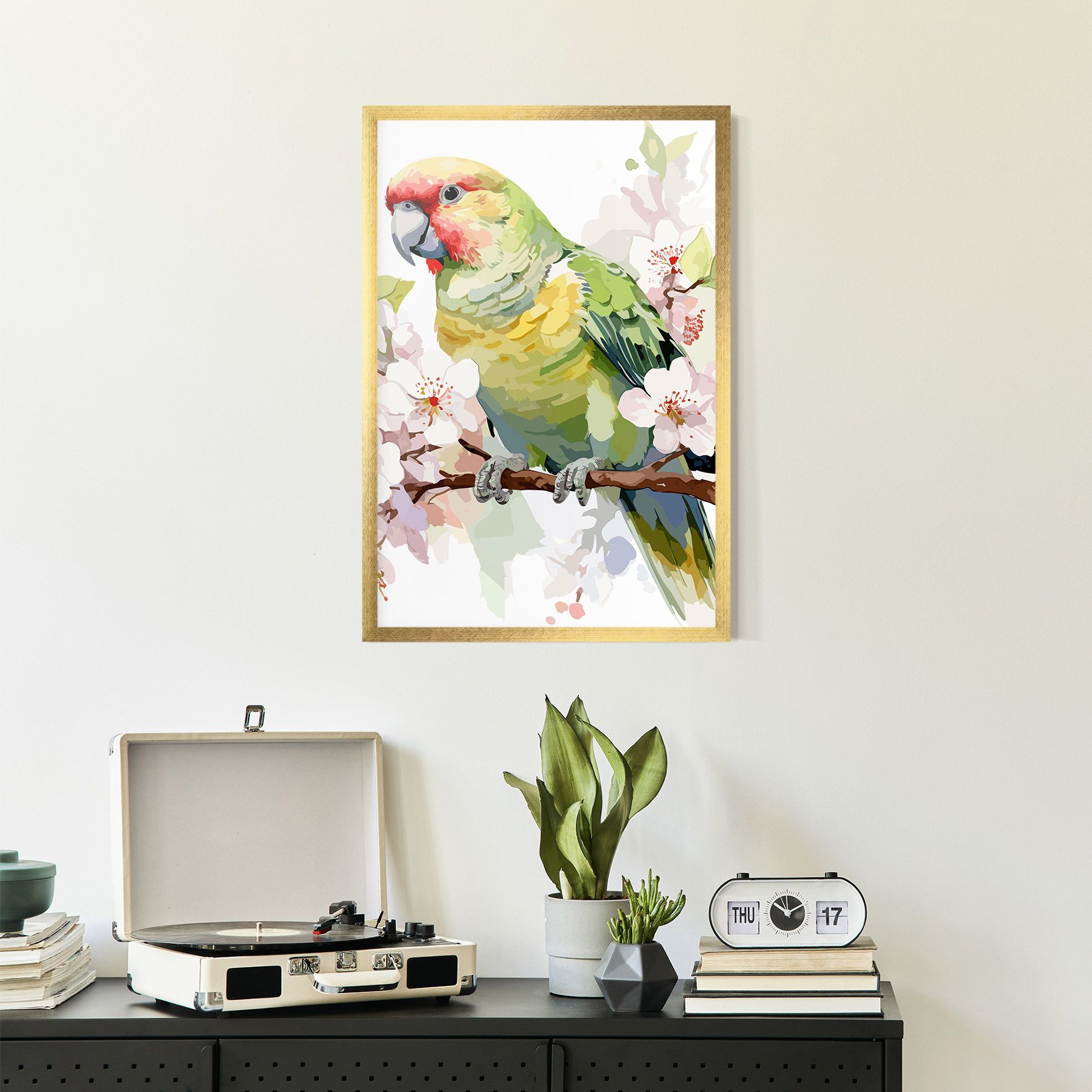 Cute Green Parrot mockup 2
