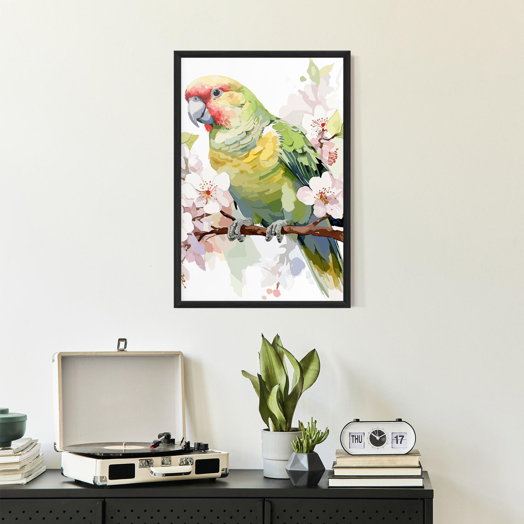 Рамкиран постер Cute Green Parrot mockup 2