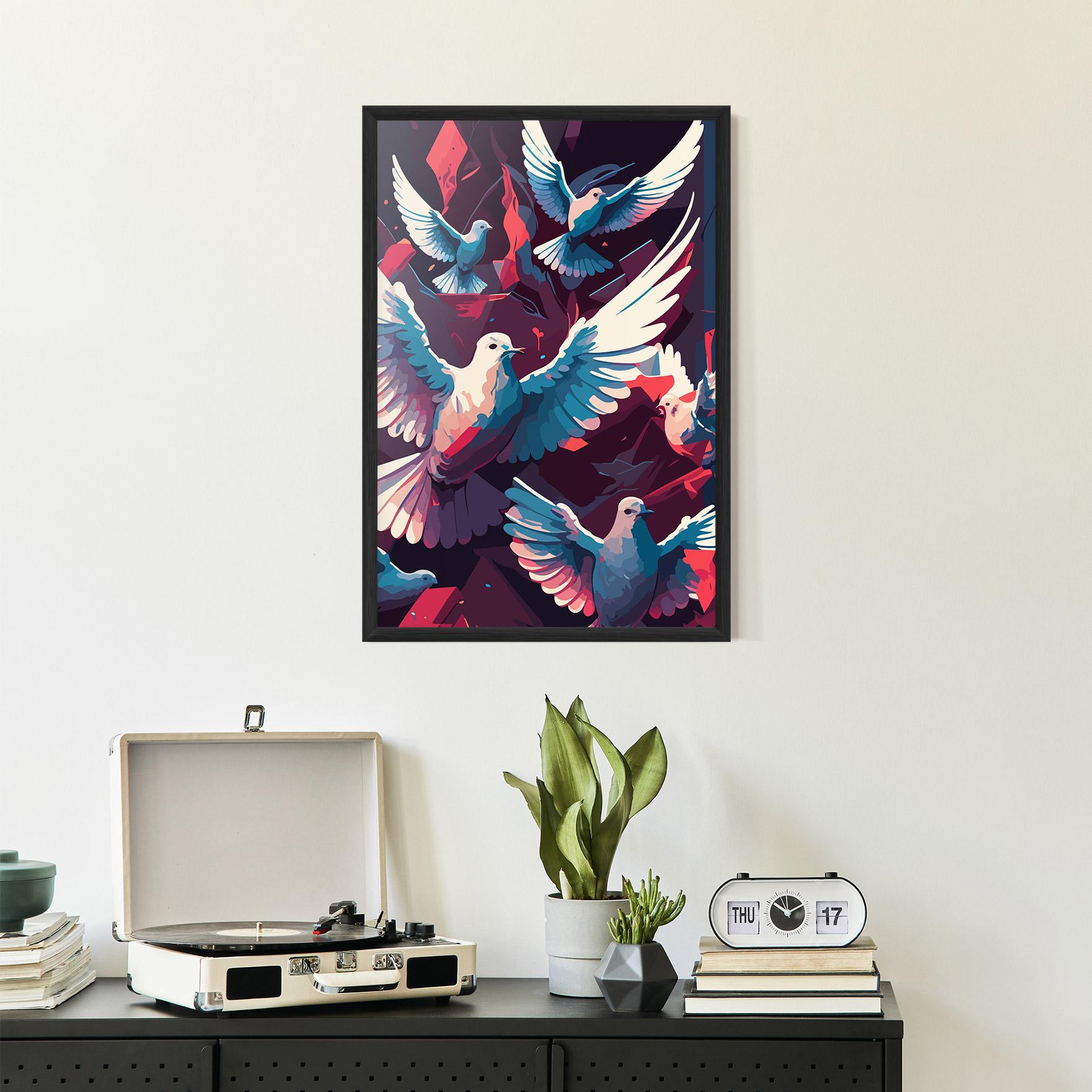 Рамкиран постер Pretty Dove Family mockup 2