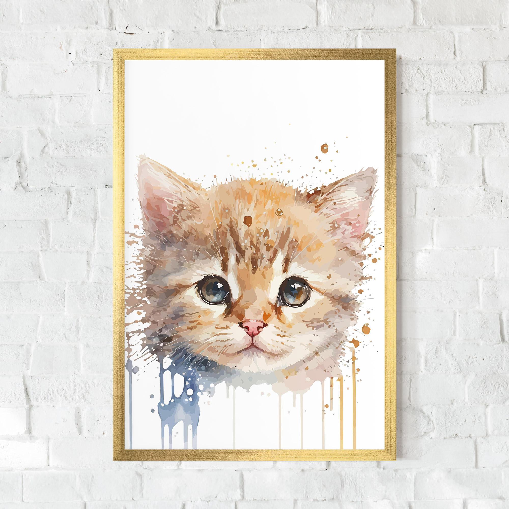 Рамкиран постер Watercolor Animal Cat mockup 0
