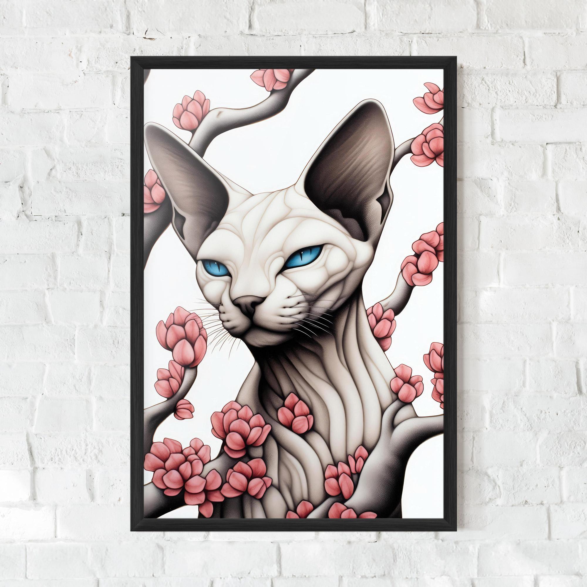 Рамкиран постер Blue Eyes Cat Drawing mockup 0