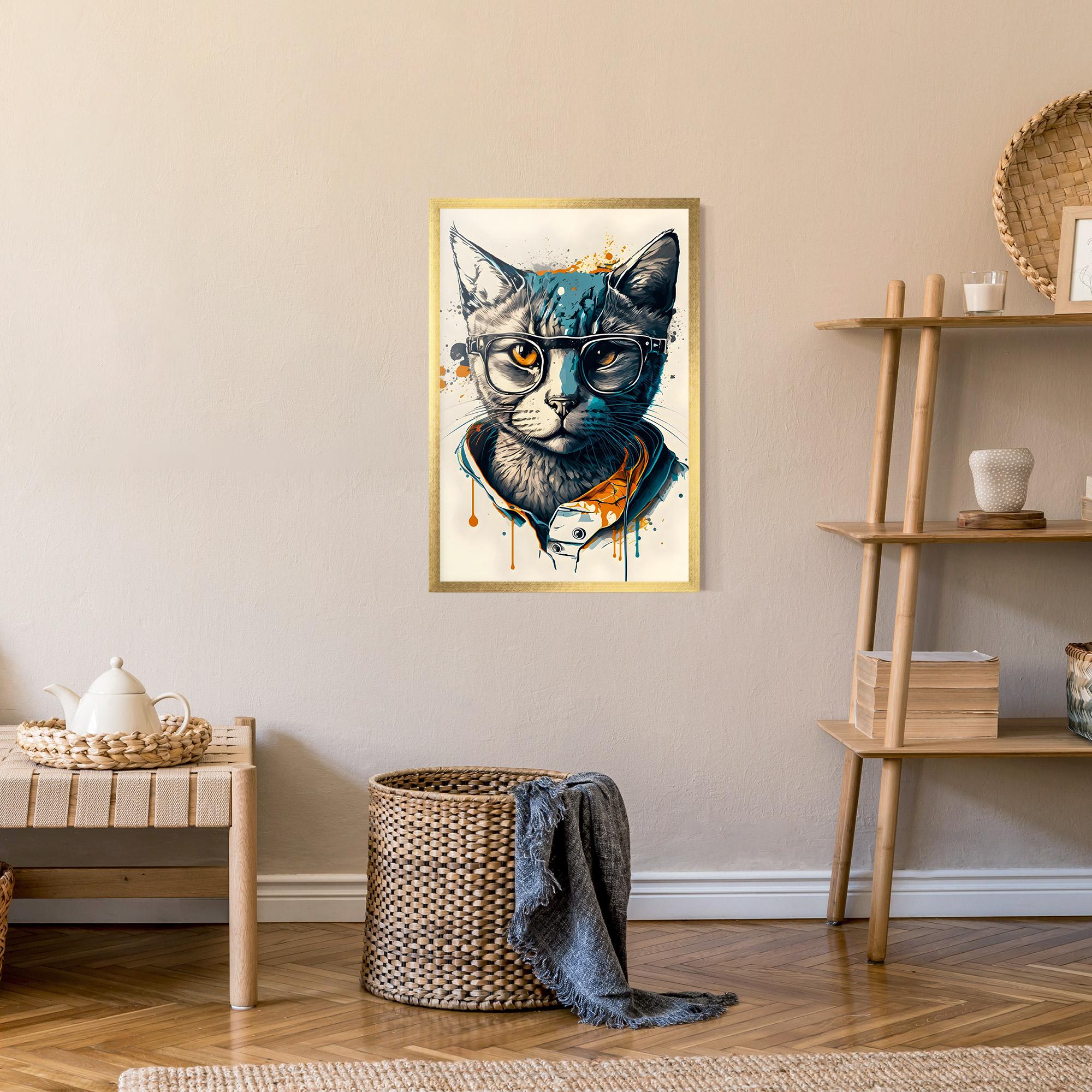 Рамкиран постер Cat Glasses Art mockup 9