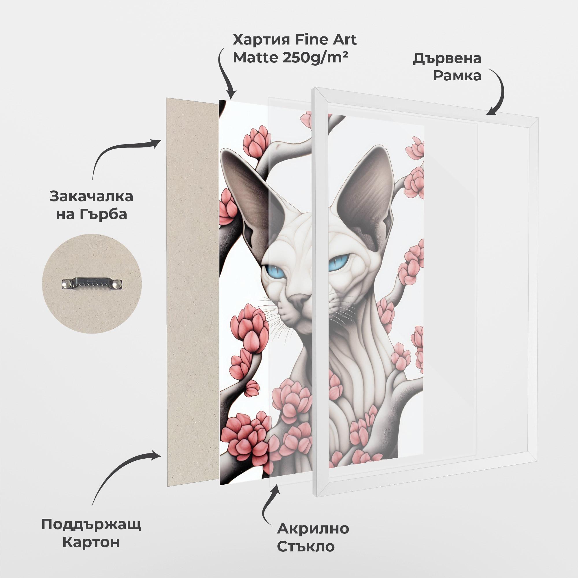 Рамкиран постер Blue Eyes Cat Drawing mockup 1