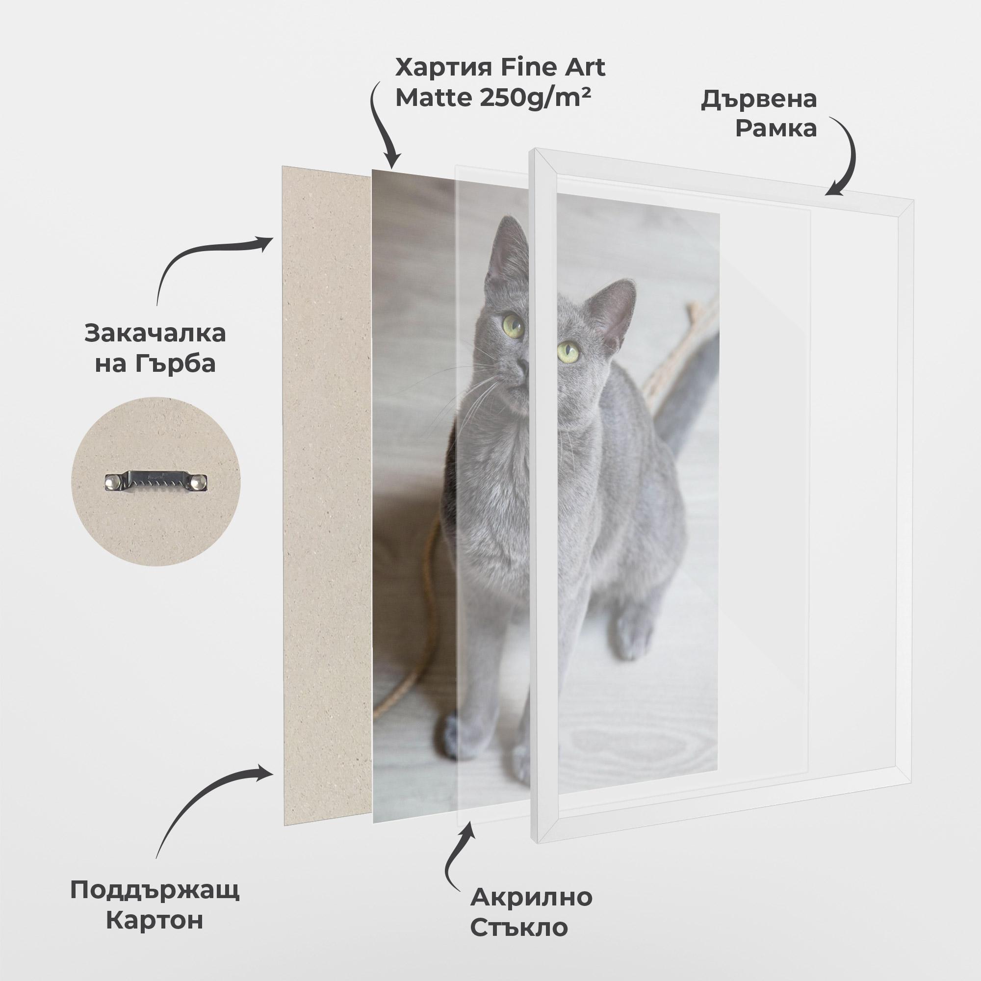 Рамкиран постер Grey Green Cat Eyes mockup 1