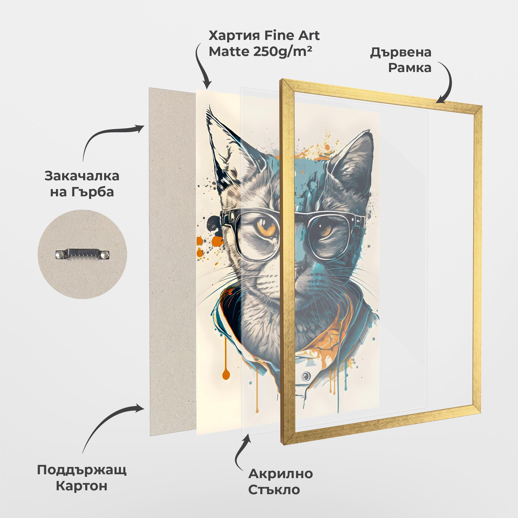 Рамкиран постер Cat Glasses Art mockup 1