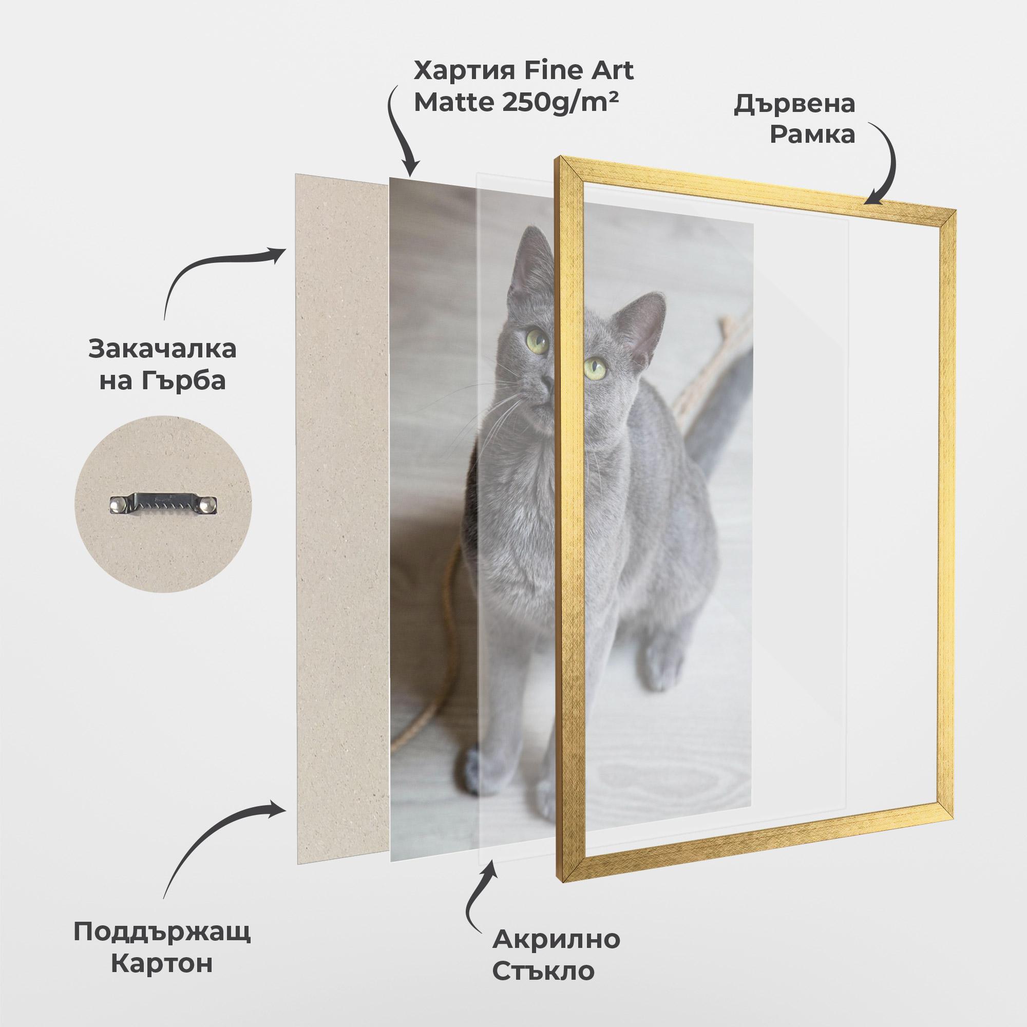 Рамкиран постер Grey Green Cat Eyes mockup 1