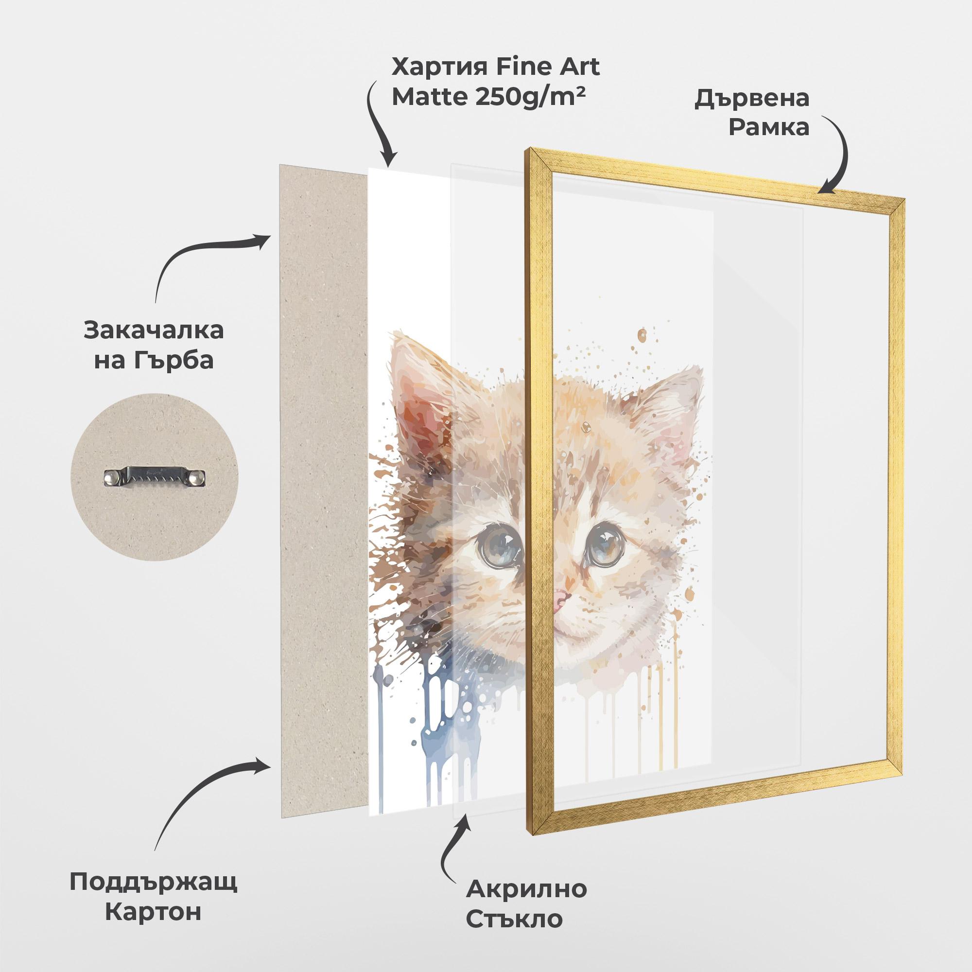 Рамкиран постер Watercolor Animal Cat mockup 1