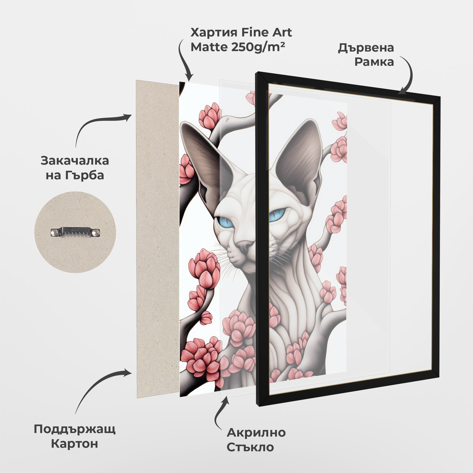 Рамкиран постер Blue Eyes Cat Drawing mockup 1