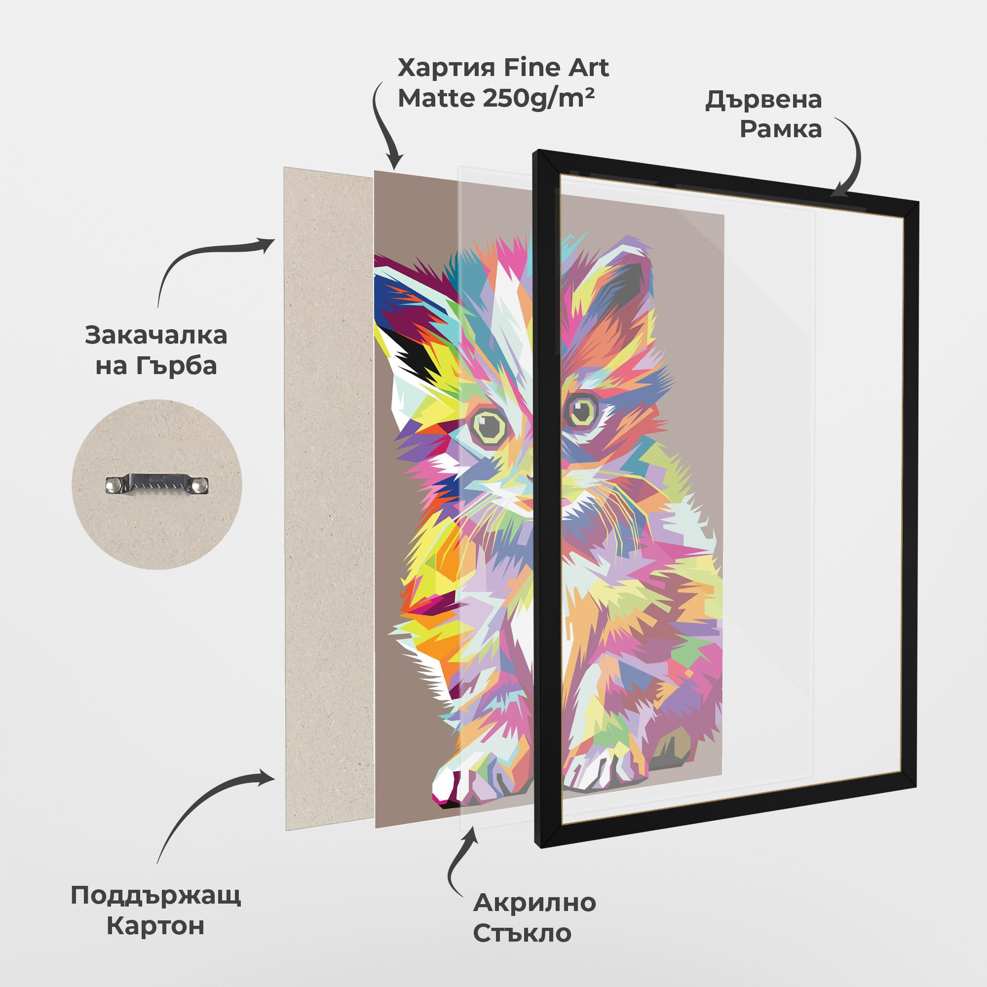 Рамкиран постер Colorful Cat mockup 1