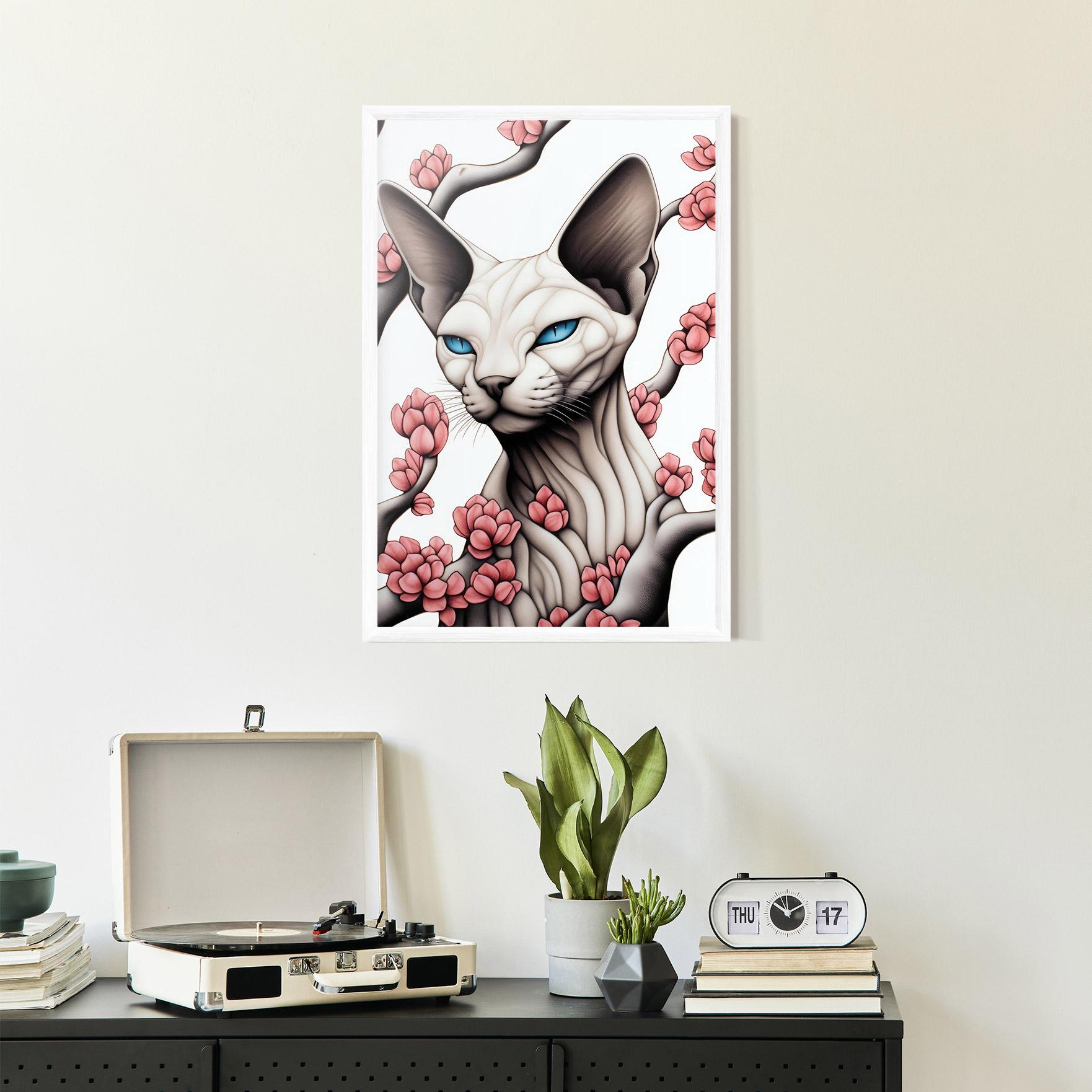 Рамкиран постер Blue Eyes Cat Drawing mockup 2