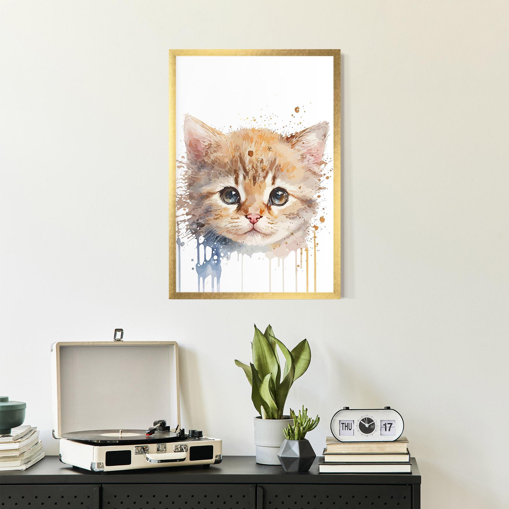 Рамкиран постер Watercolor Animal Cat mockup 2