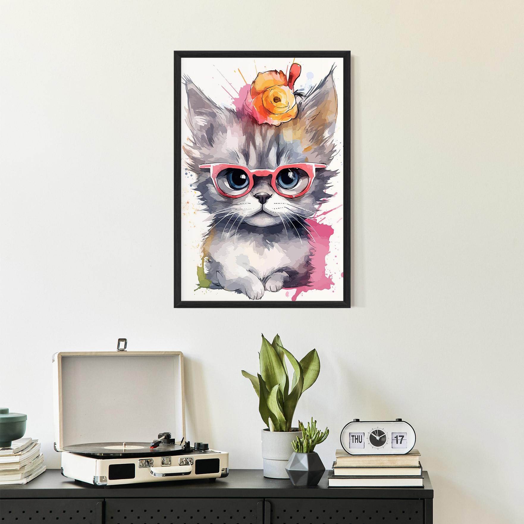 Рамкиран постер Adorable Grey Cat mockup 2