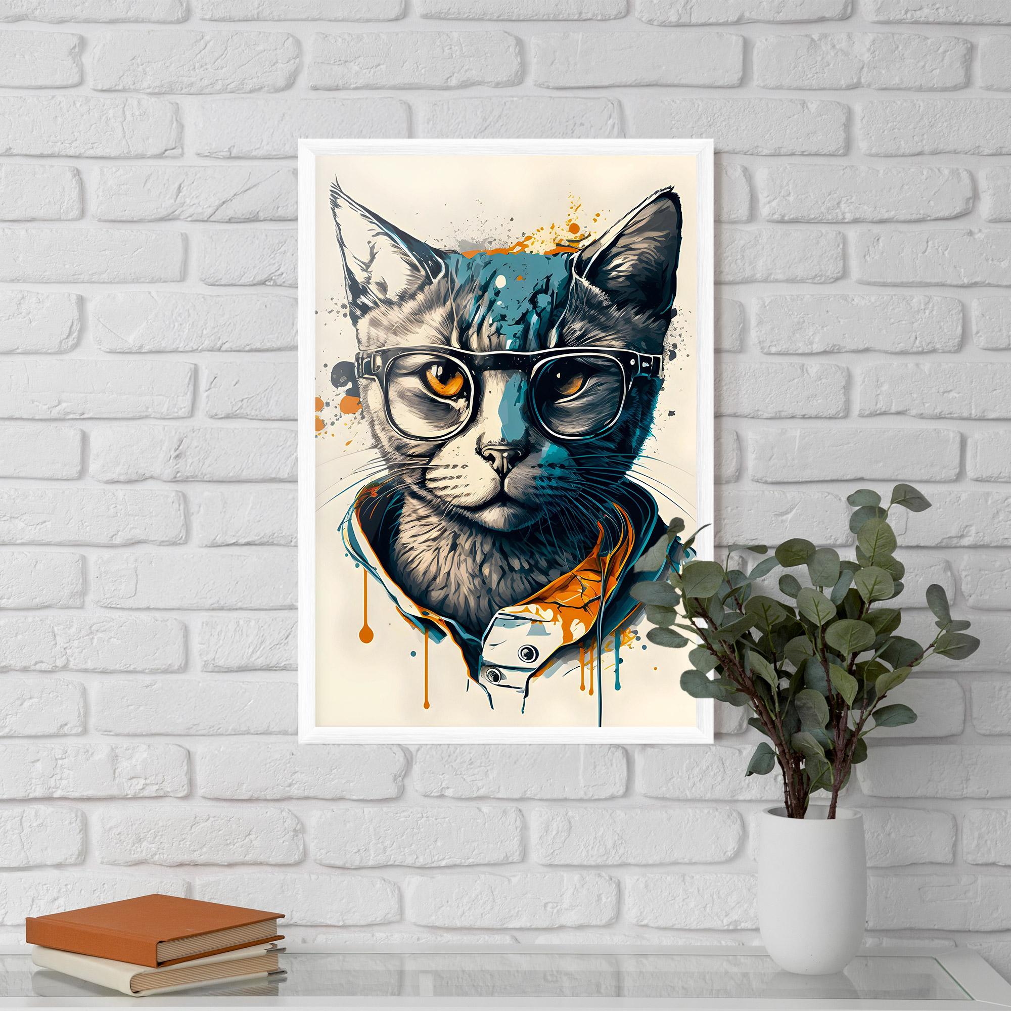 Рамкиран постер Cat Glasses Art mockup 5